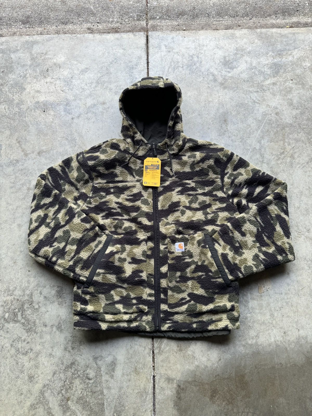 image of Crazy Camo Carhartt Sherpa Reversible Fleece Jacket Unique, Men's (Size 2XL)