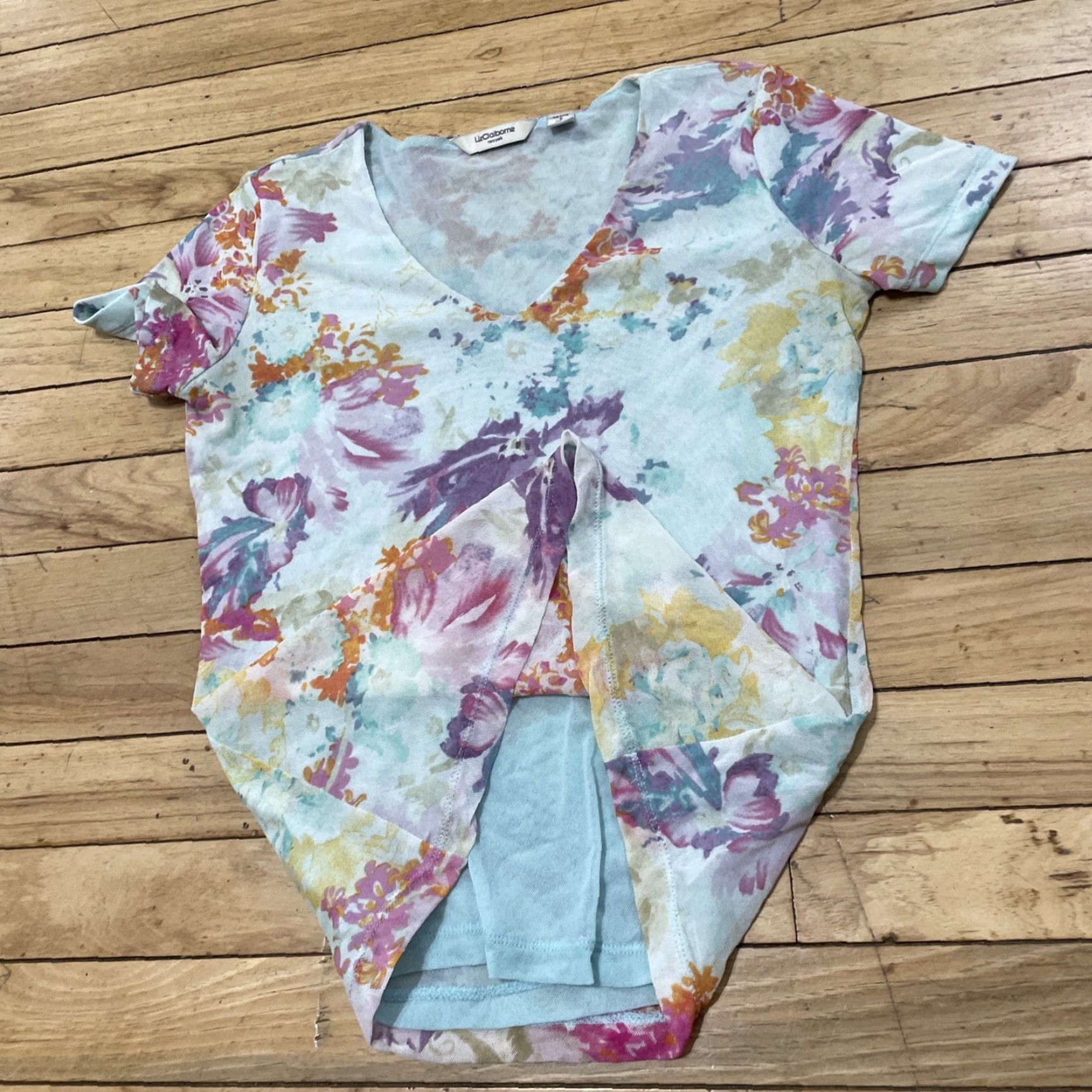 Liz Claiborne Liz Claiborne Hippie Floral Top Woman Petite S Blue Floral Stretch Layered Lined Shirt Womens Size S / US 4 / IT 40 - 4 Thumbnail