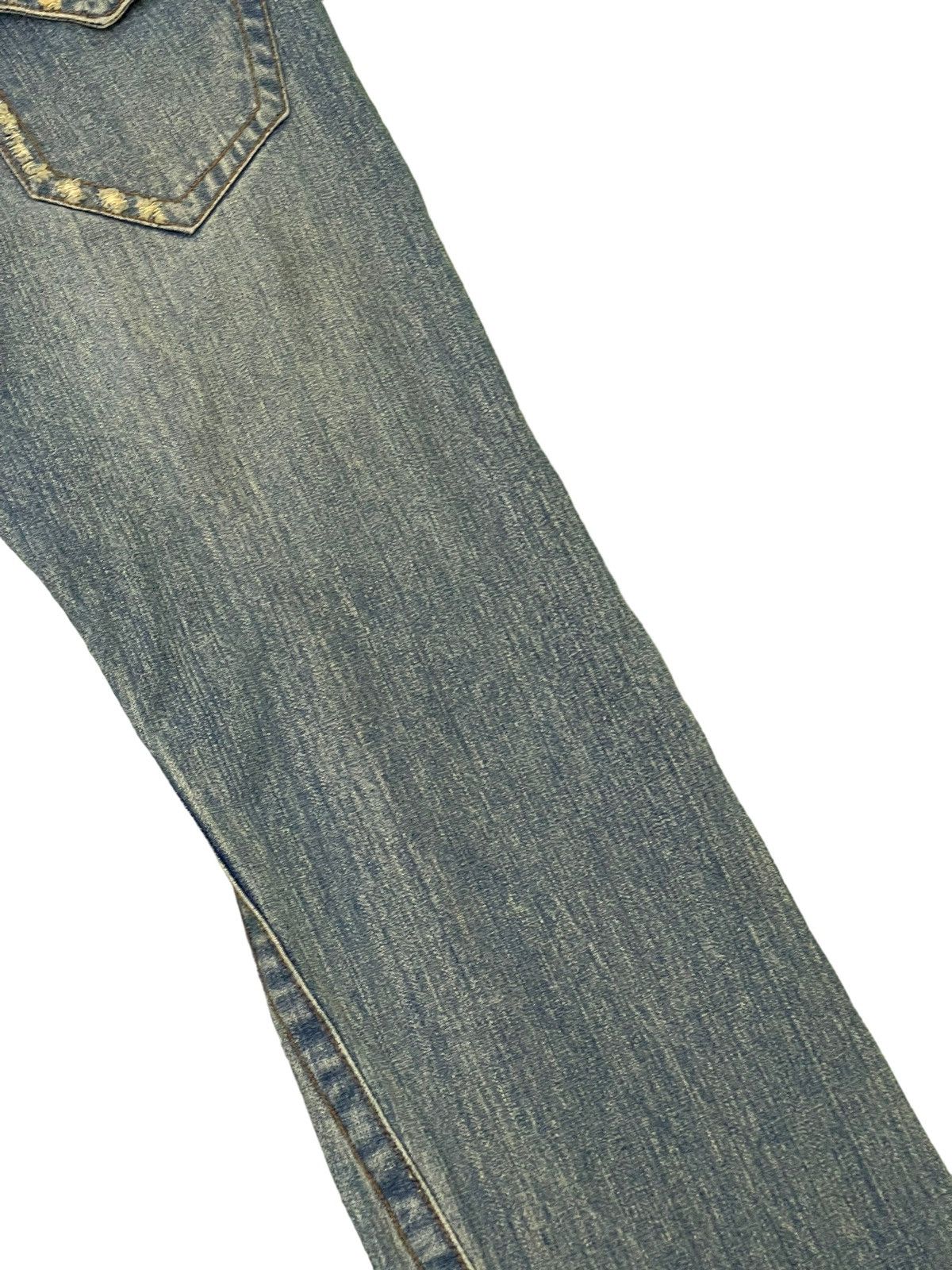 Japanese Brand Flare Jeans Rubber Soul Distress Boot Cut 8🟦0 Size US 33 - 17 Thumbnail