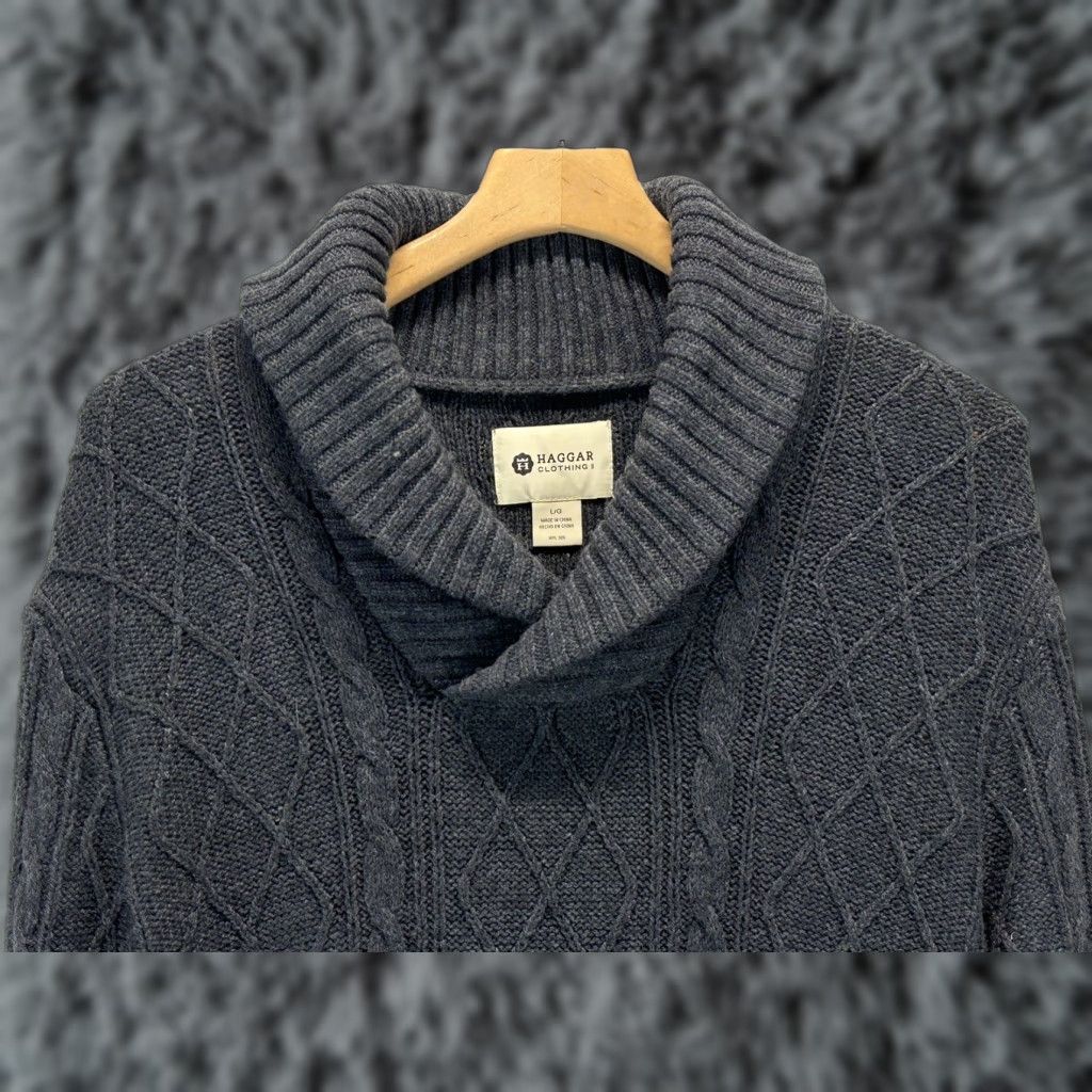 Haggar VINTAGE Haggar Shawl Collar Sweater Mens L Gray Cable-Knit Fisherman Neutral Cotton Blend Pullover Mens L Gray Size US L / EU 52-54 / 3 - 1 Thumbnail
