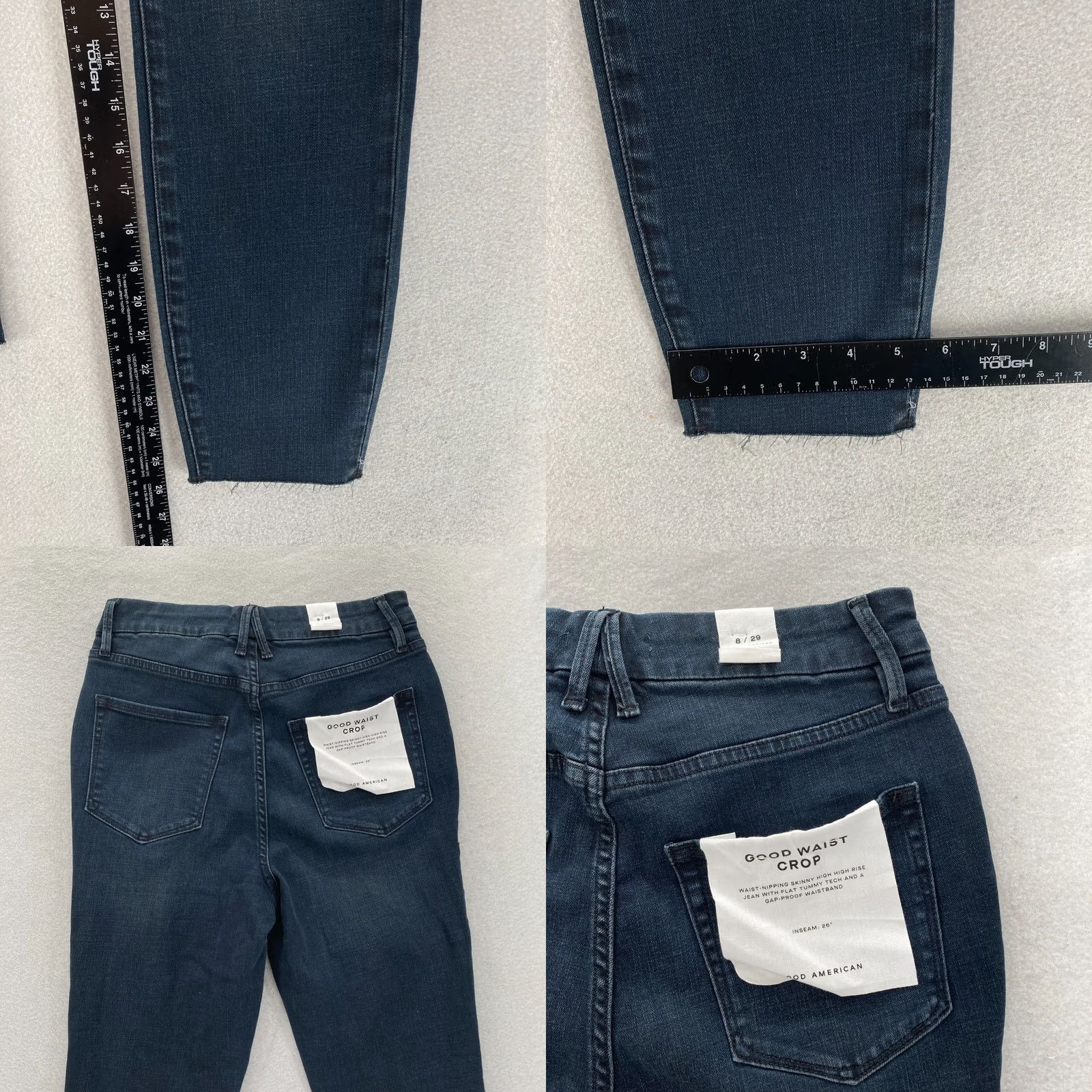 Good American GOOD AMERICAN Good Waist Crop Jeans Women's 8/29 Dark Blue Stretch Denim Slim Cropped 5-Pocket Size 8/29 Blue Size 29" - 8 Thumbnail