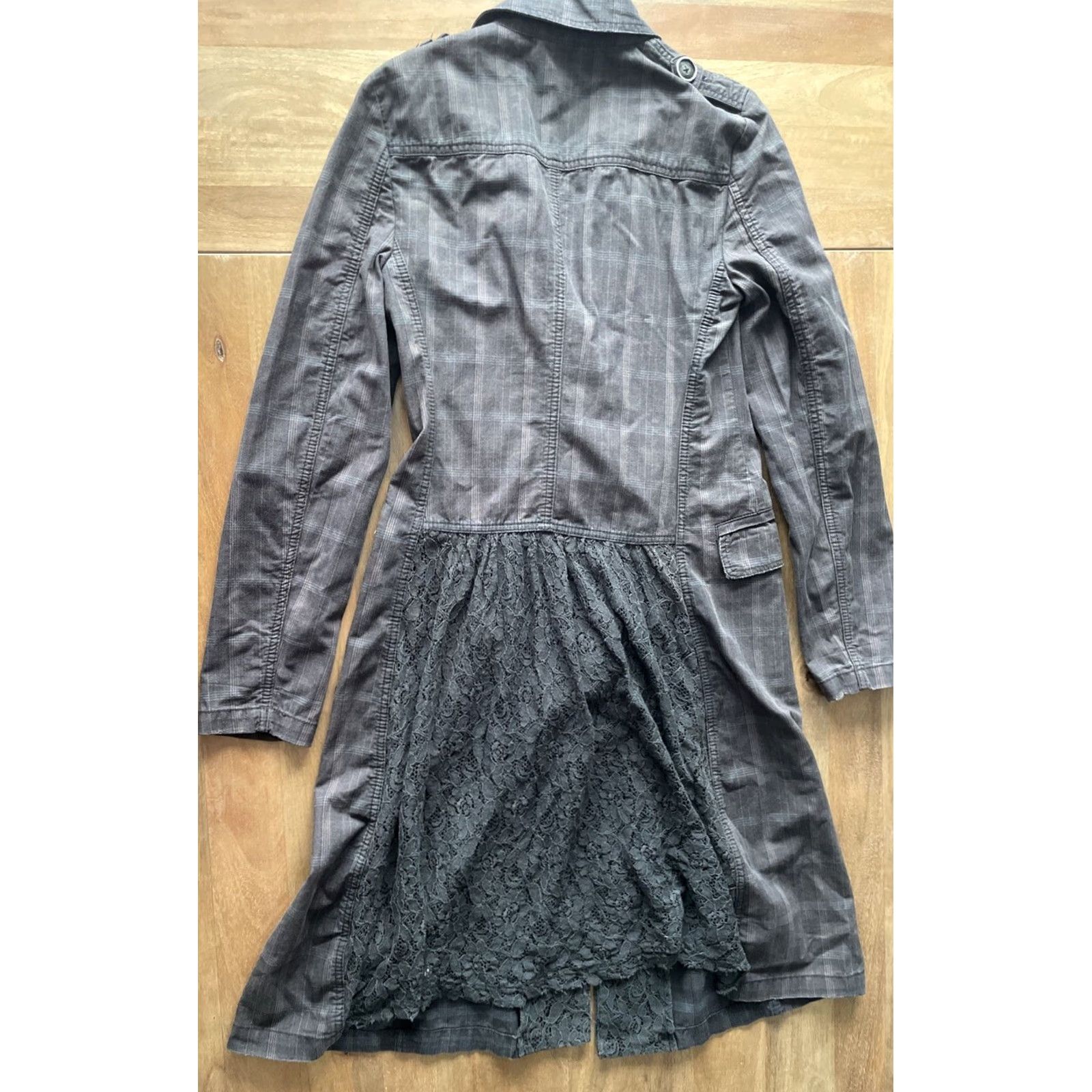 Free People Free People Duster Jacket Gray Twill/Lace Trench Coat Long Sleeve Button Pockets Woman 4 Vintage? No Size S / US 4 / IT 40 - 2 Thumbnail