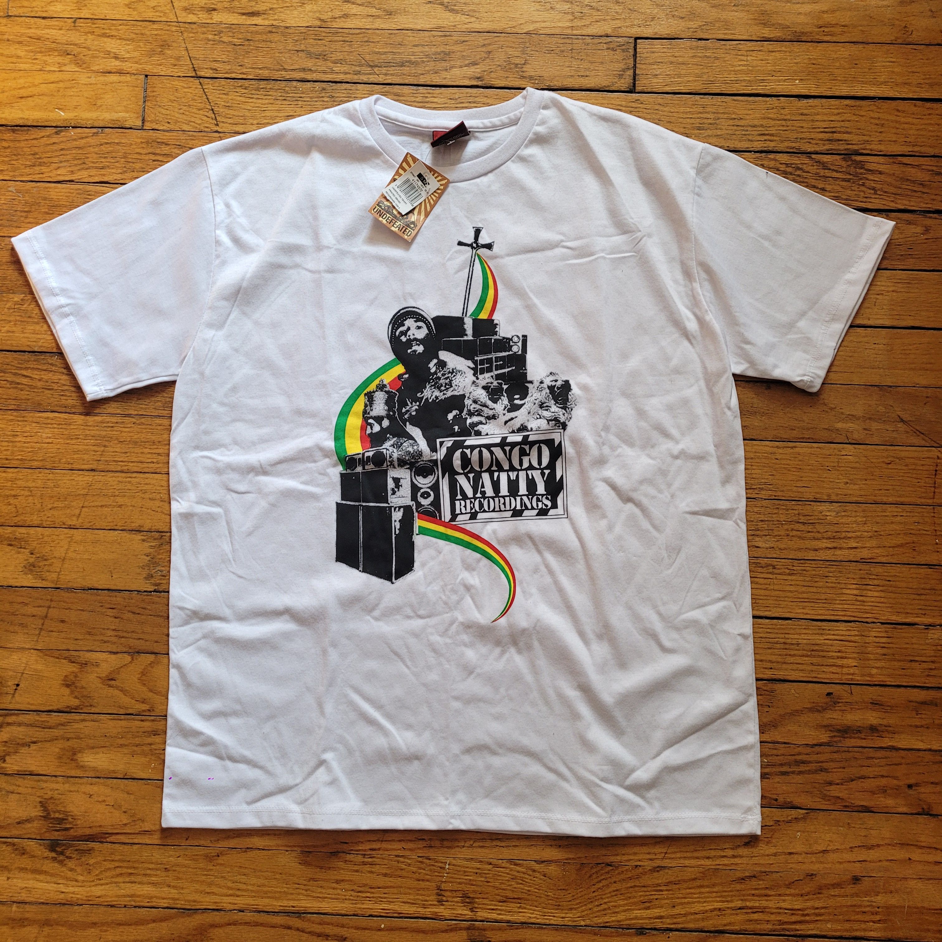 image of Undefeated L Congo Natty Jungle Ragga Dnb Rave T Shirt in White, Men's (Size Large)