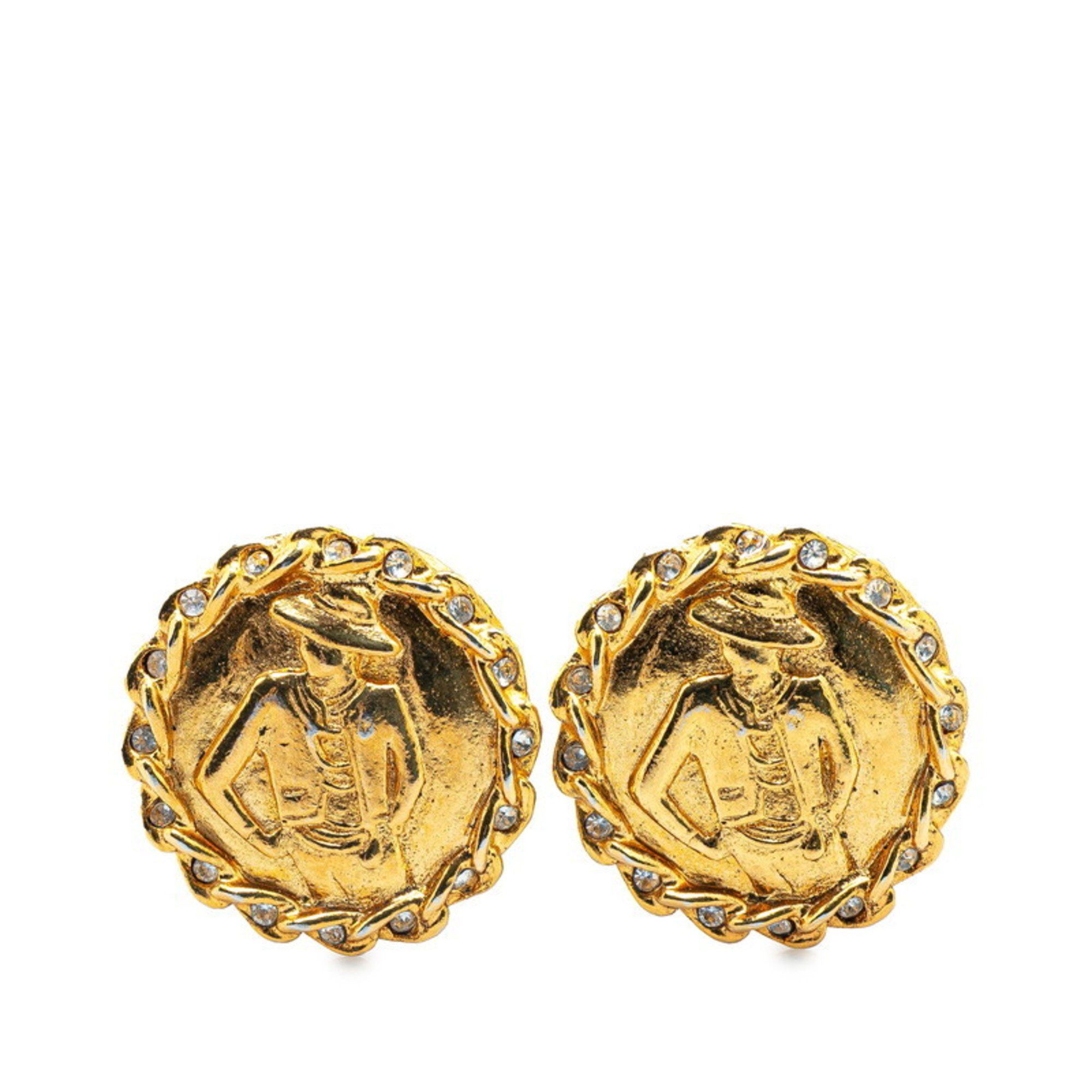 Chanel CHANEL Matelasse Coco Mark Rhinestone Earrings, Gold Plated, Women's Size ONE SIZE - 1 Thumbnail