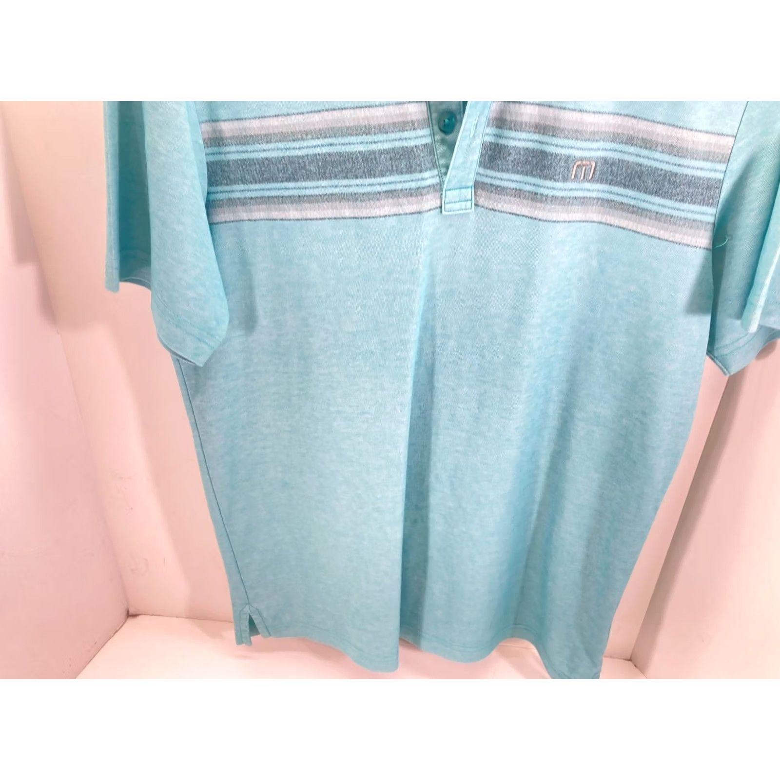 TravisMathew Travis Mathew Framingham Polo Shirt Mens M Green Striped Golf Performance Size US M / EU 48-50 / 2 - 5 Thumbnail