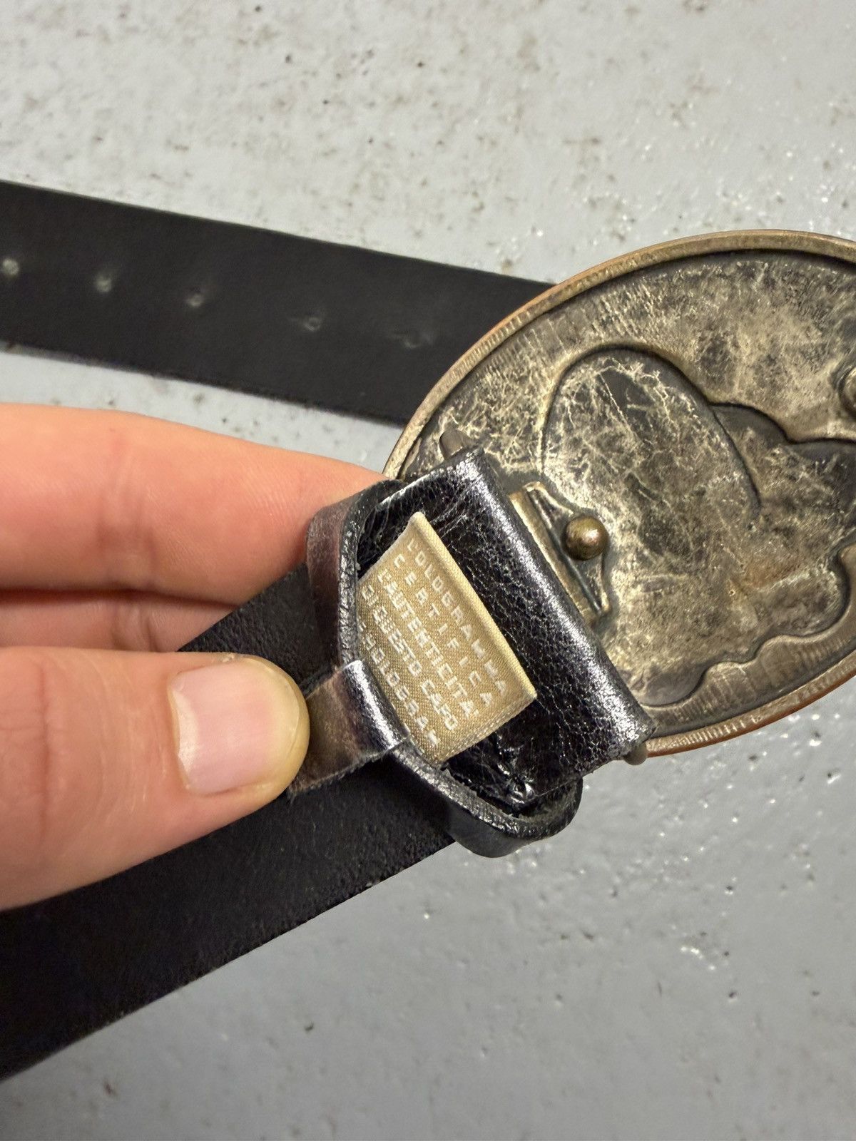 John Varvatos Vintage 00s John Galliano Ashed Leather Sun Buckle Belt Size ONE SIZE - 7 Thumbnail