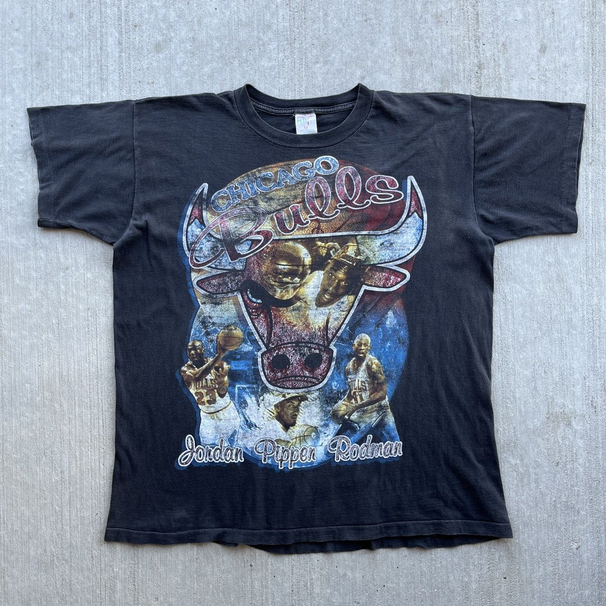 image of Rap Tees x Vintage Chicago Bulls Rap Tee in Faded Black, Men's (Size XL)