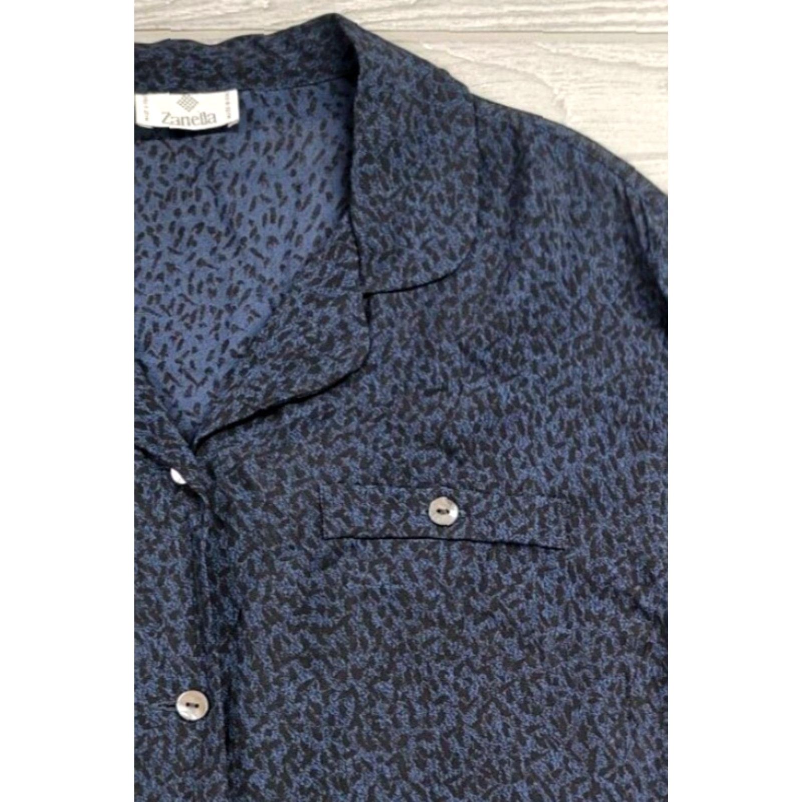 Zanella Zanella Women Button Up Top 10 Blue Black Cheetah Print Sheer Long Sleeve Italy Shirt Adult 10 Blue Black Cheetah Print Button-Up Zanella Women Size L / US 10 / IT 46 - 4 Thumbnail