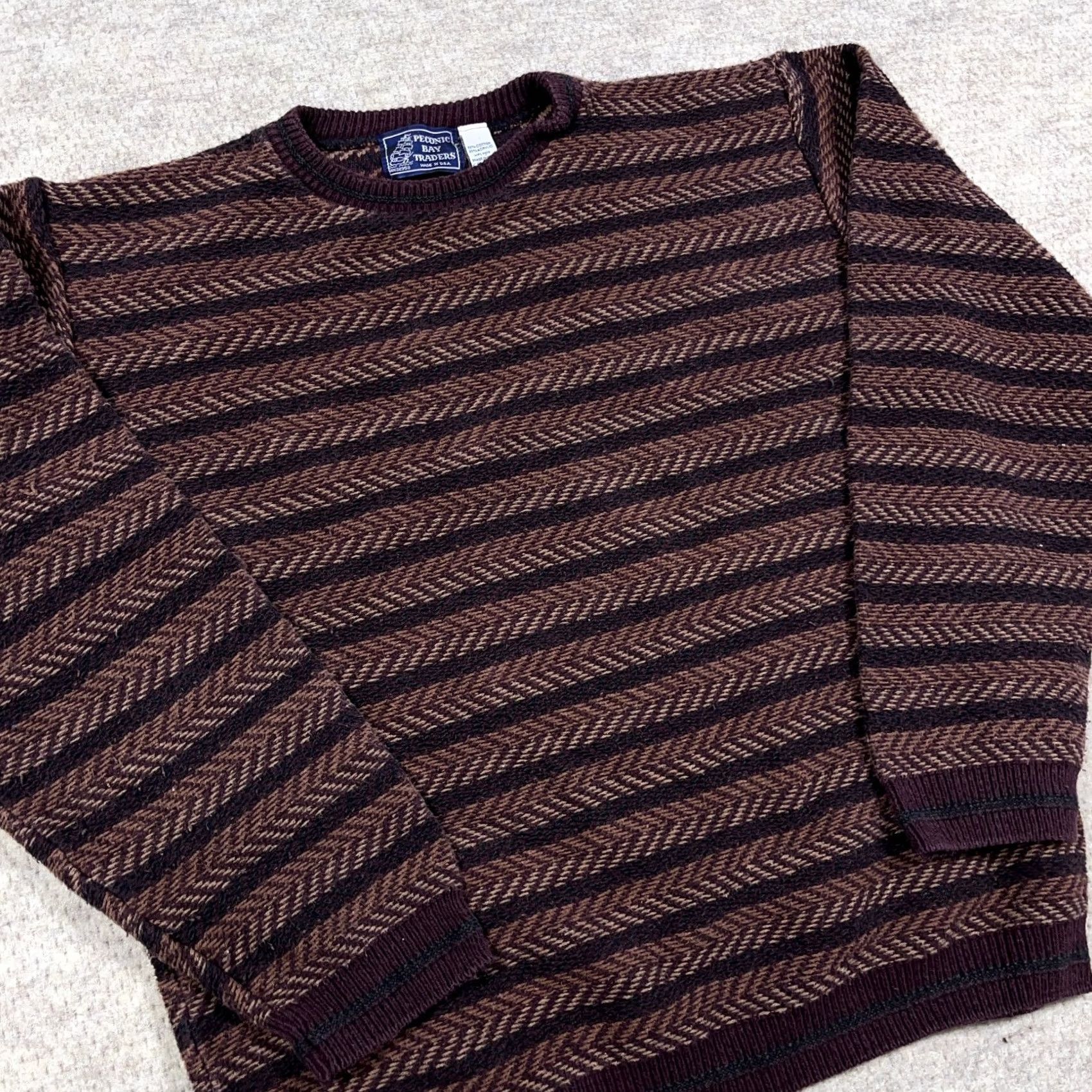 Vintage VINTAGE Grandpa Sweater Men XL Maroon Heavy Knit Herringbone Geometric 90s USA Crew Neck Pullover Size US XL / EU 56 / 4 - 6 Thumbnail