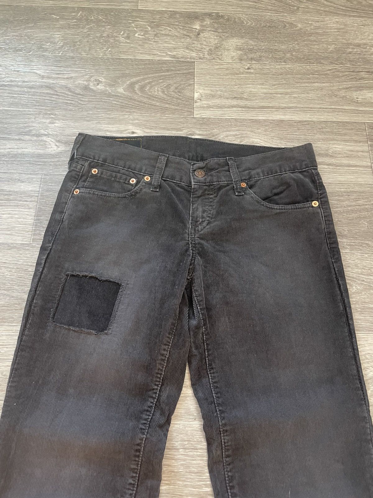 Levi's 29/34 Vintage Levis Black Corduroy Velvet Patchwork Pants Size 29" - 3 Thumbnail