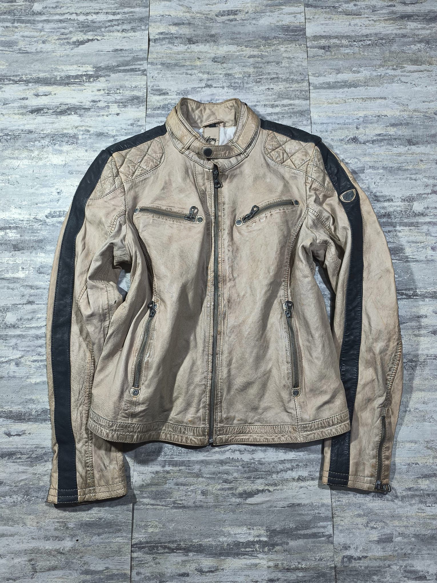 Leather vtg archive beige tan real leather moto racer jacket Size M / US 6-8 / IT 42-44 - 4 Thumbnail