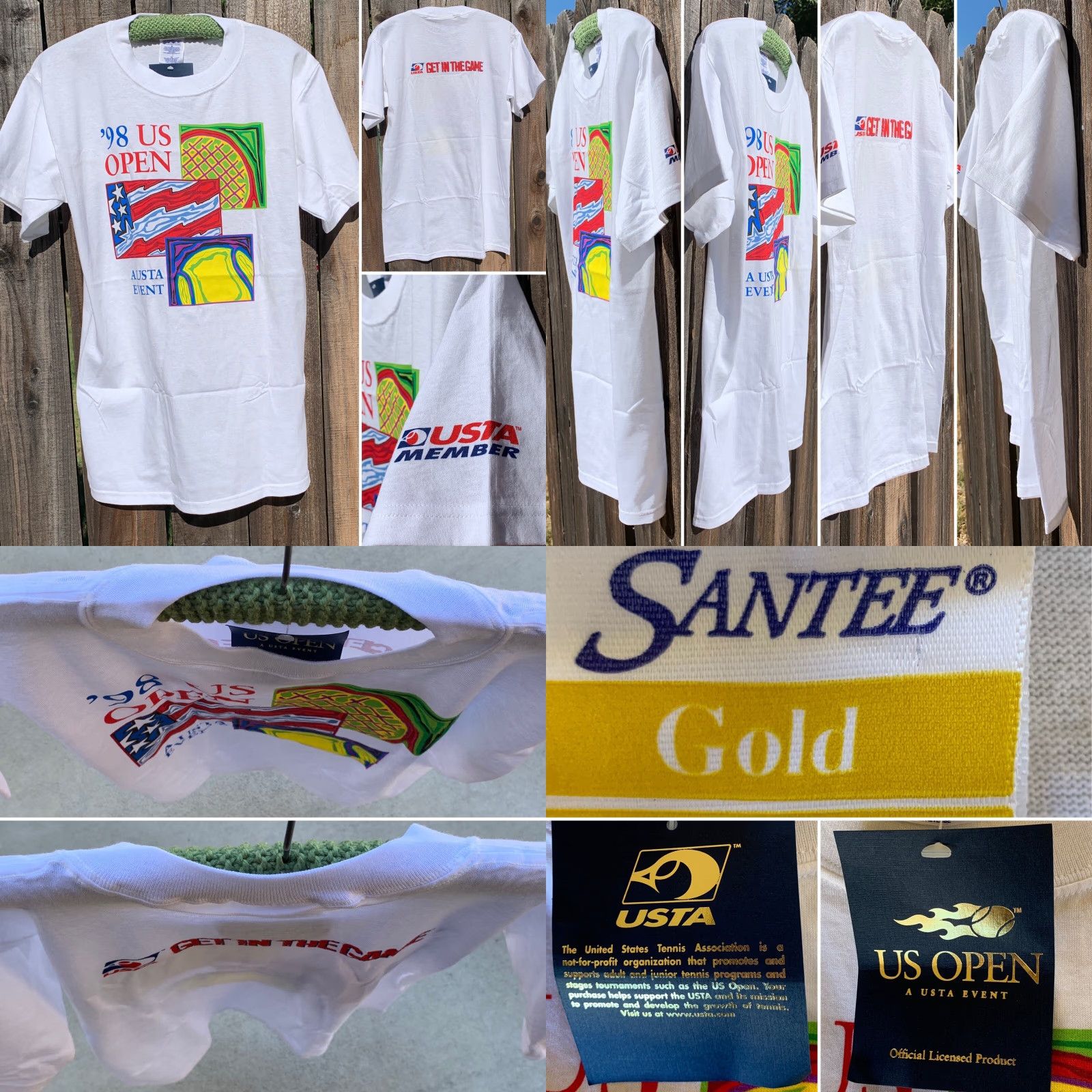 Vintage Santee Gold US Open Shirt US Open Graphic Tee Shirt Mens M White 1990s Decade 1998 Vintage Shirt USA USTA Official Licensed Product Size US M / EU 48-50 / 2 - 8 Thumbnail