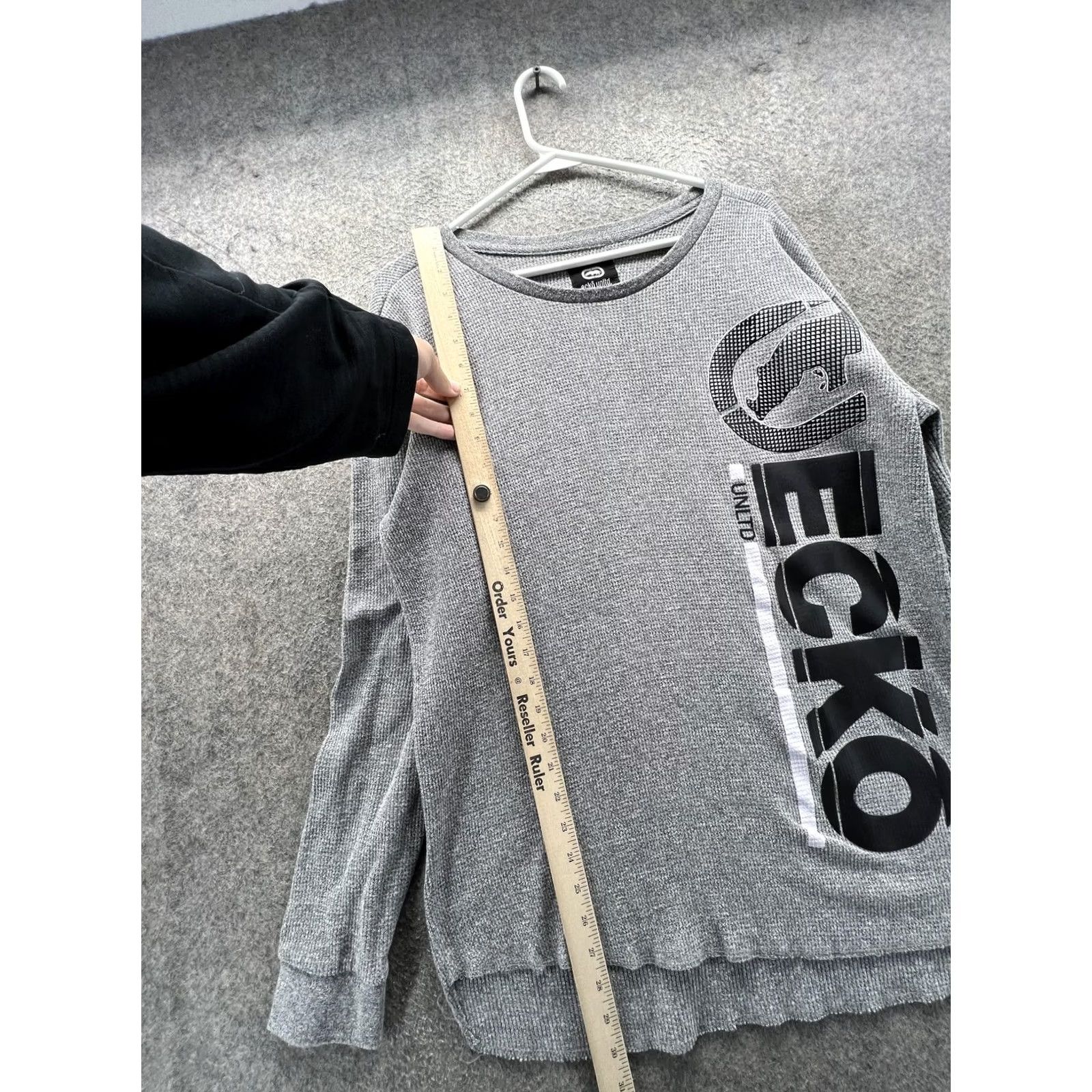Ecko Unltd. Ecko Unltd Sweater Mens XL Gray Waffle-Knit Thermal Graphic Crewneck Pullover Size US XL / EU 56 / 4 - 3 Thumbnail