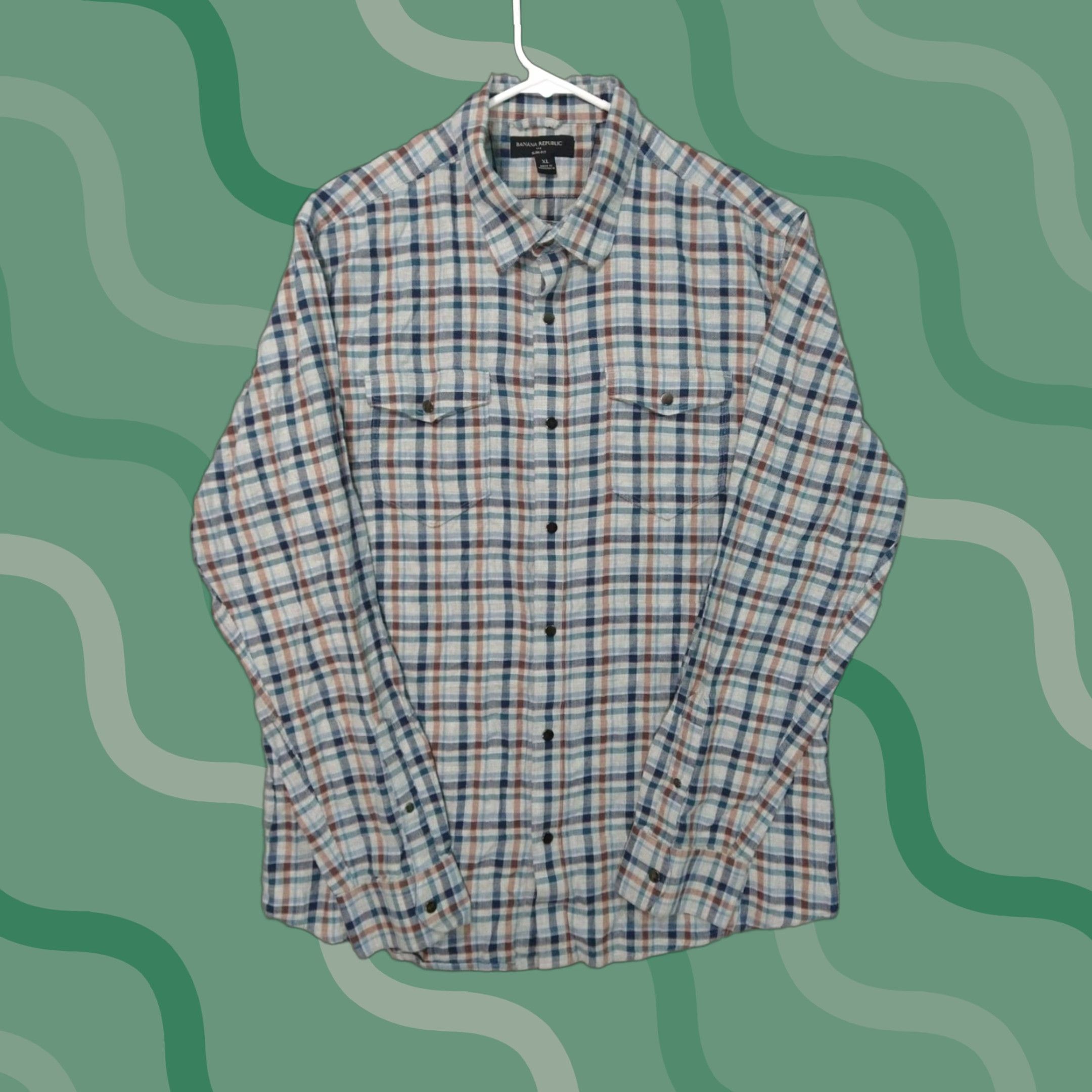 Banana Republic Banana Republic Slim Fit Flannel Shirt Mens XL Gray Plaid Long Sleeve Button-Up Casual Outdoor Size US XL / EU 56 / 4 - 1 Thumbnail