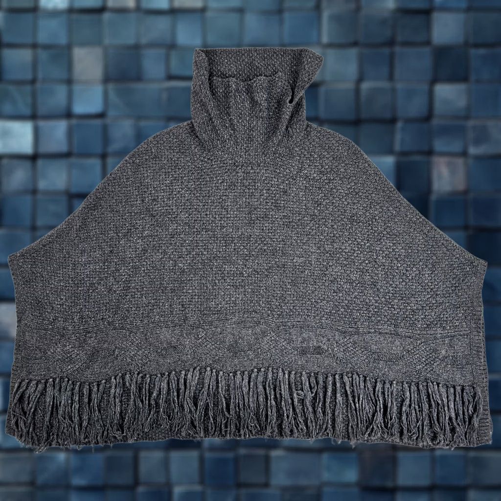 Coldwater Creek Coldwater Creek Gray Wool Blend Knit Sweater Poncho – Fringe Texture One Size Boho Size ONE SIZE - 1 Thumbnail