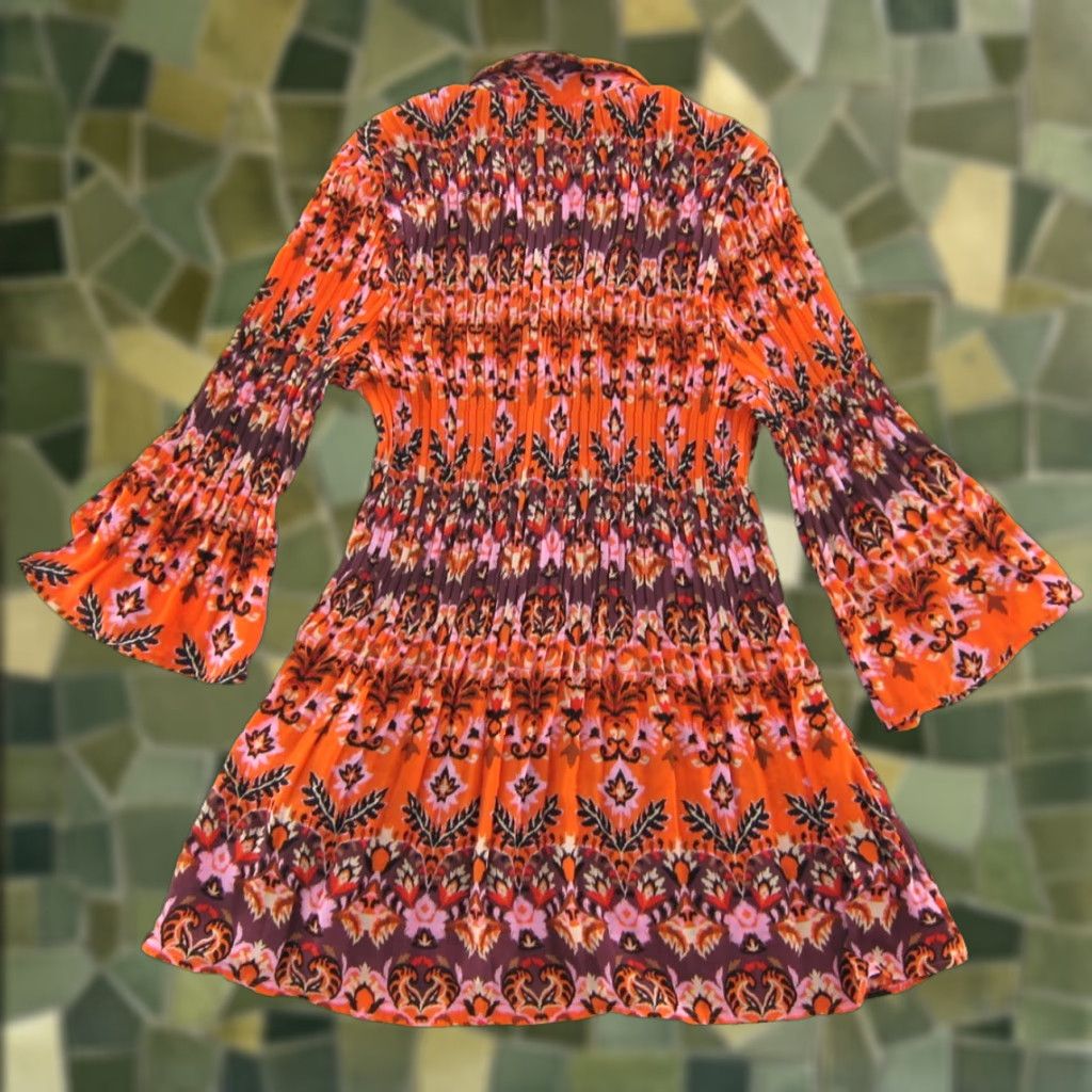Vintage NWT Passports Blouse 3/4 Sleeve Button Up Pleated Floral Orange 2X Women Size XXL / US 16-18 / IT 52-54 - 1 Thumbnail