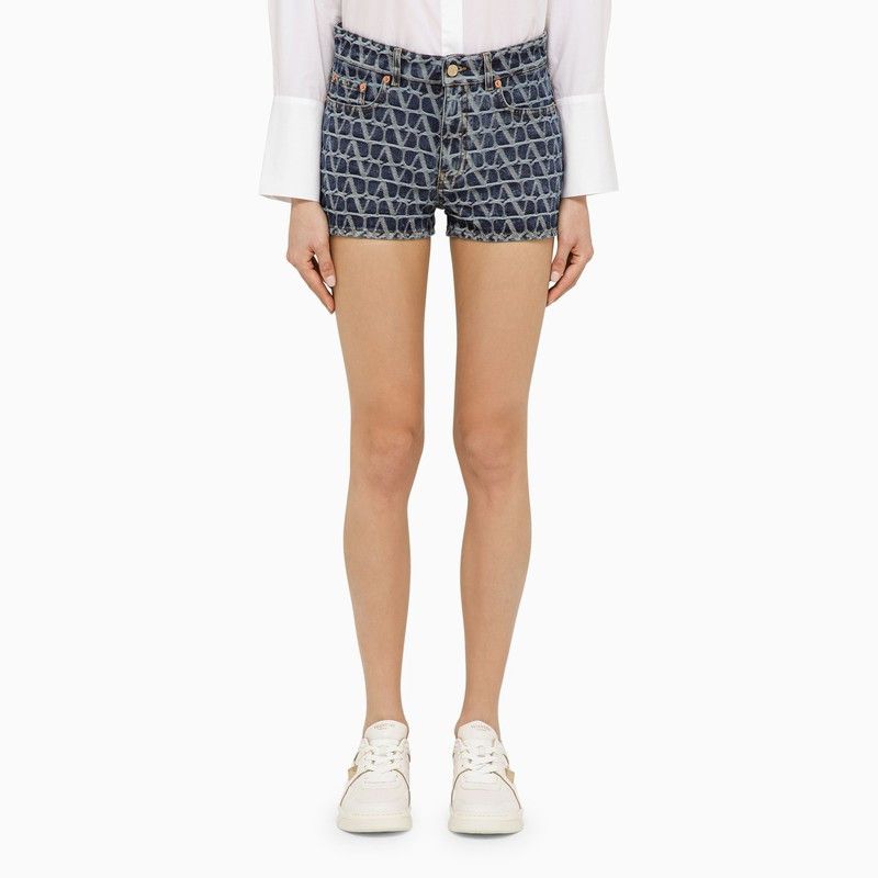 image of Valentino Shorts In Blue Denim Toile Iconographe, Women's (Size 27)