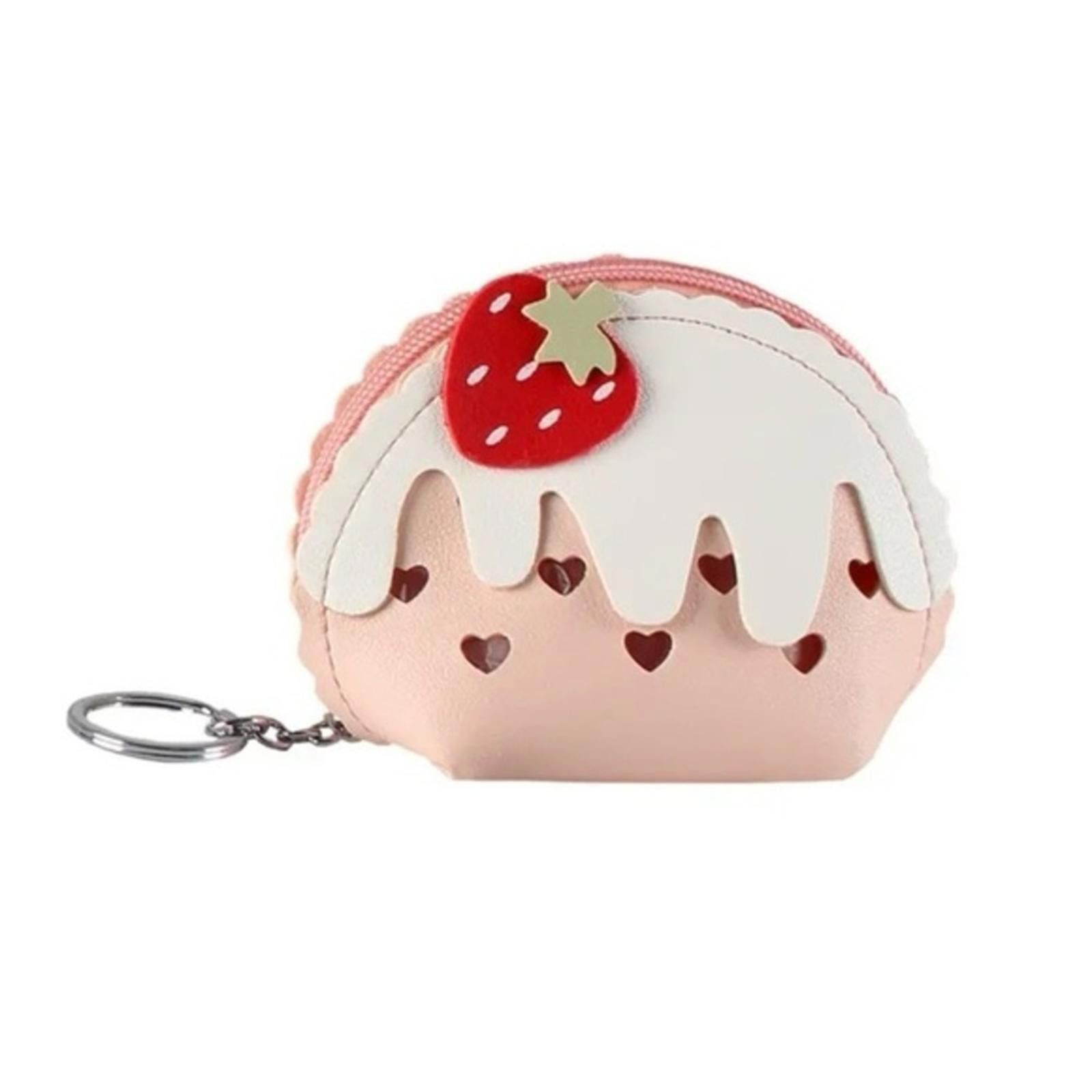 Designer Strawberry Coin Pouch Zipper Purse in Pink, Women's