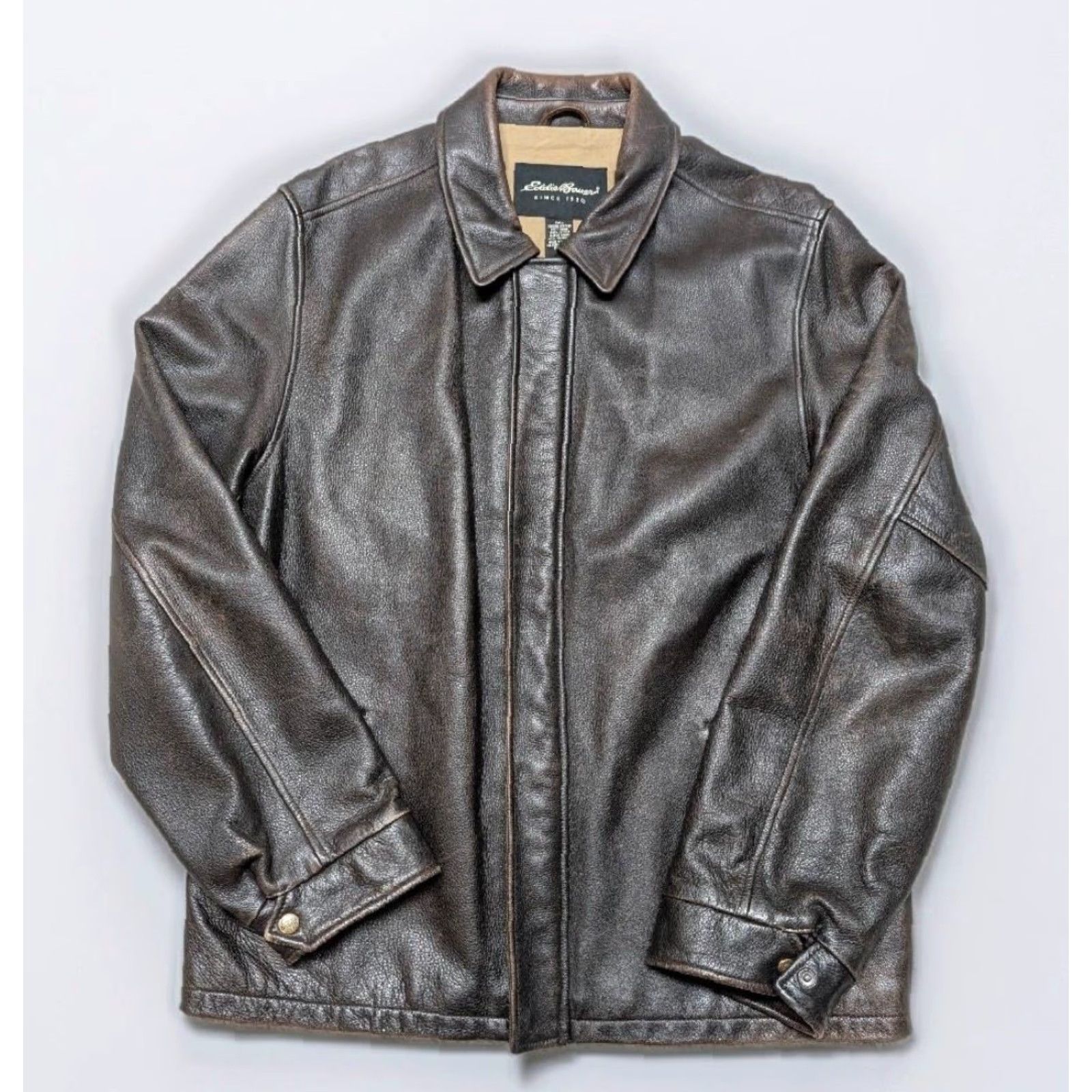 Eddie Bauer VINTAGE Eddie Bauer leather jacket LT brown cowhide L TALL patina motorcycle Size US L / EU 52-54 / 3 - 2 Thumbnail