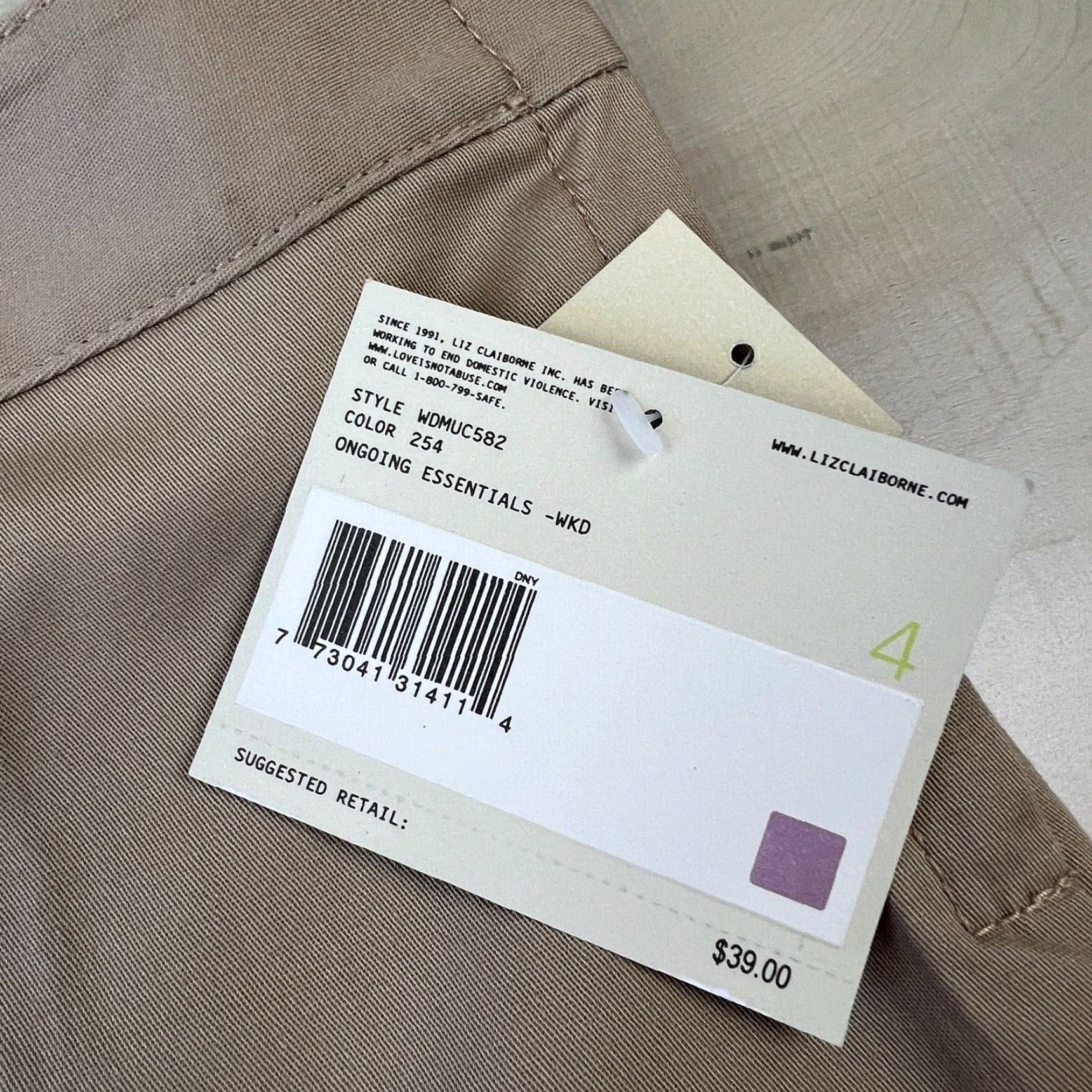 Liz Claiborne Liz Claiborne Women's Beige Cropped Pants 4 Audra Flat Front Mid Rise Cotton Spandex Zip Closure Size 27" / US 4 / IT 40 - 3 Thumbnail