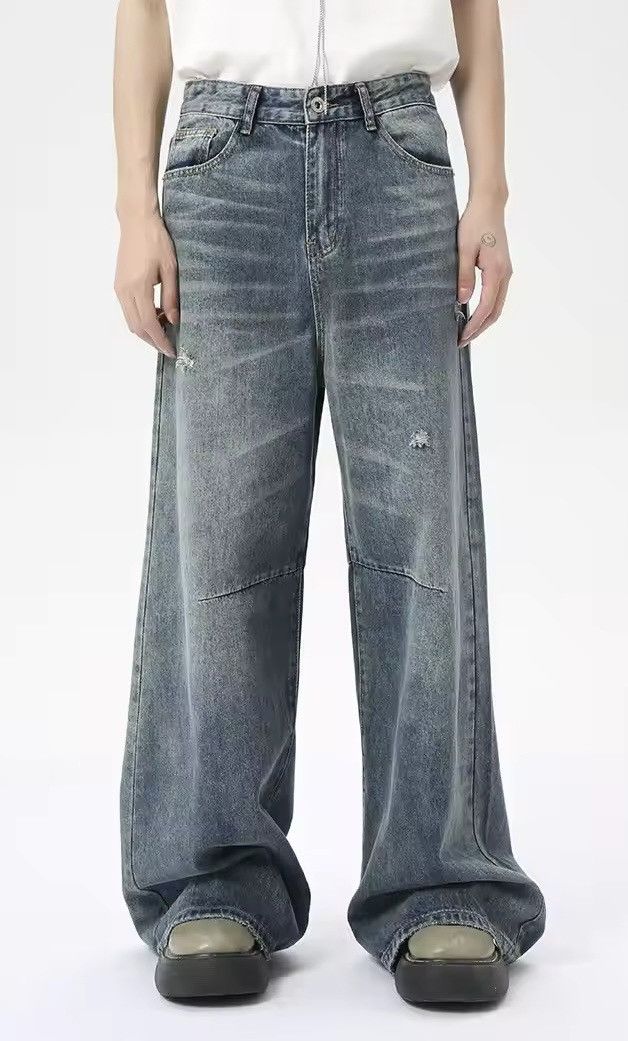 Jean × Vintage Distressed Washed Blue Straight Wide Leg Denim Size US 29 - 1 Thumbnail