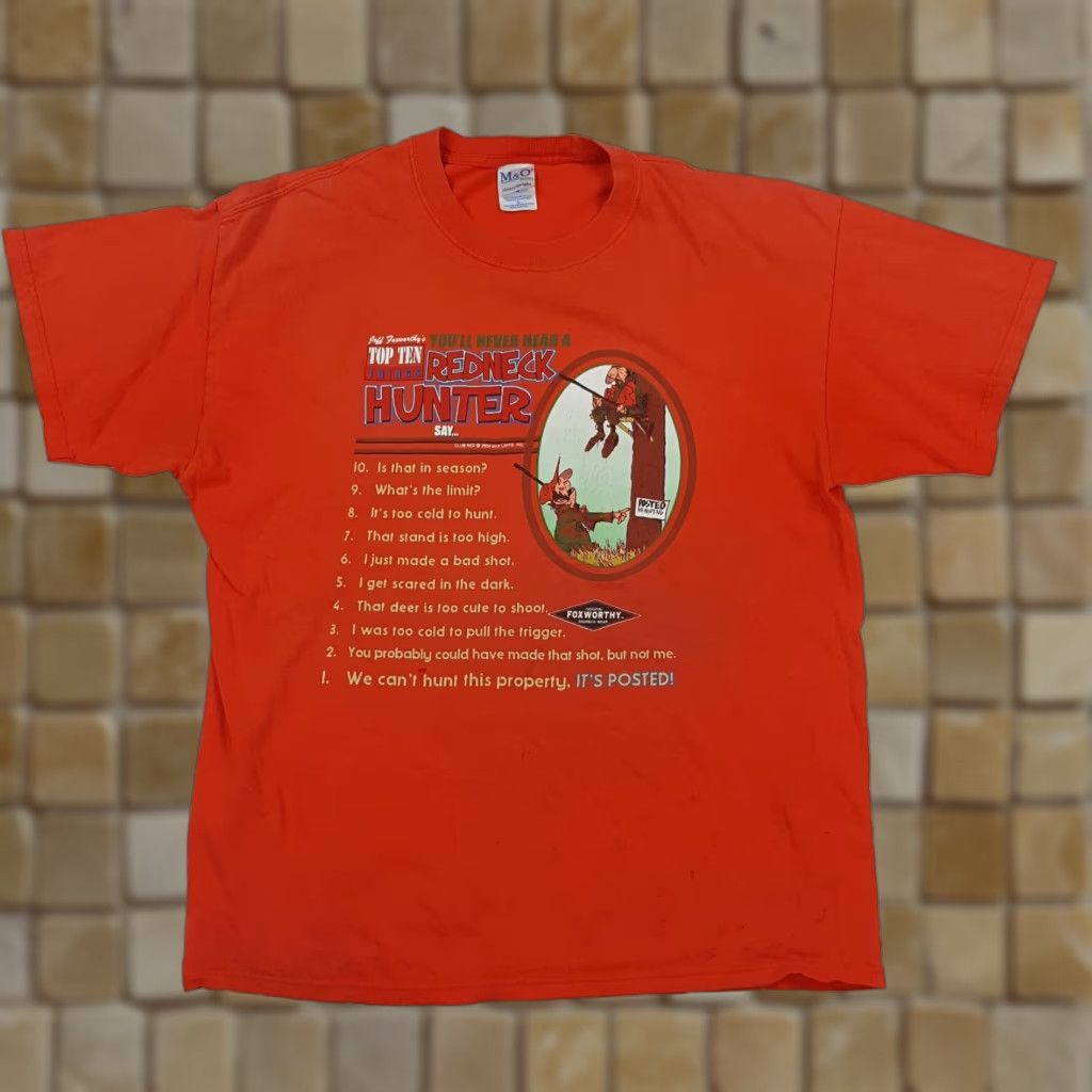 Hunter VTG Jeff Foxworthy Redneck Hunter T-Shirt Men XL Orange Distressed Deer Retro Hunting 90s Y2K Graphic Print Shirt Size US XL / EU 56 / 4 - 1 Thumbnail