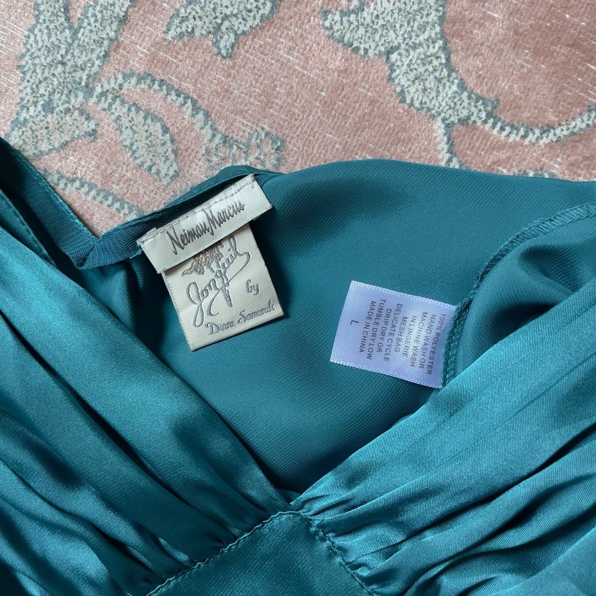 Vintage Vintage Jonquil Teal Satin Slip Gown (M–L) Size L / US 10 / IT 46 - 20 Thumbnail