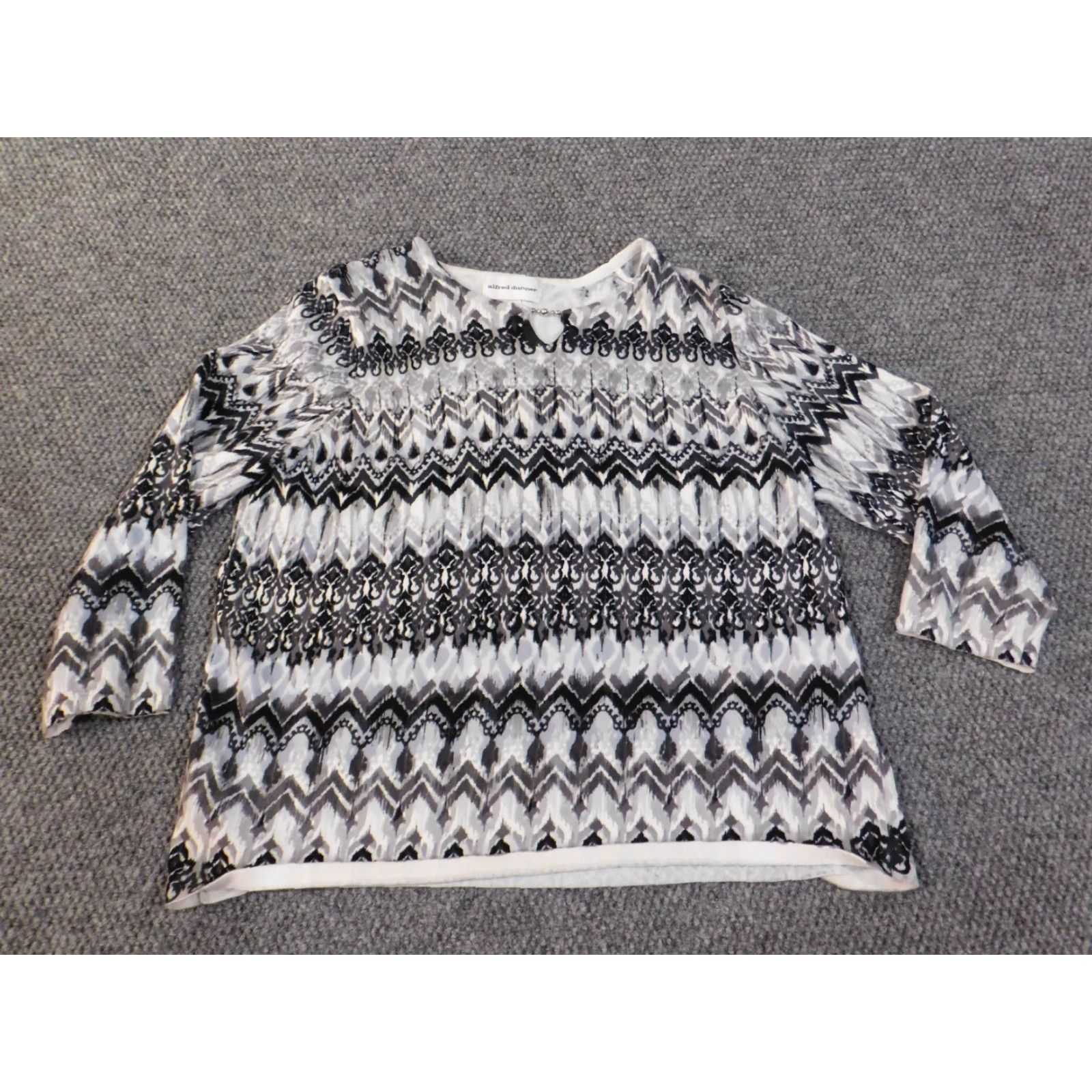 Vintage Alfred Dunner Sweater Shirt Womens Large Gray Striped Knit Crew Neck Pullover Cotton Knit Regular Modern Everyday Casual Size L / US 10 / IT 46 - 2 Thumbnail