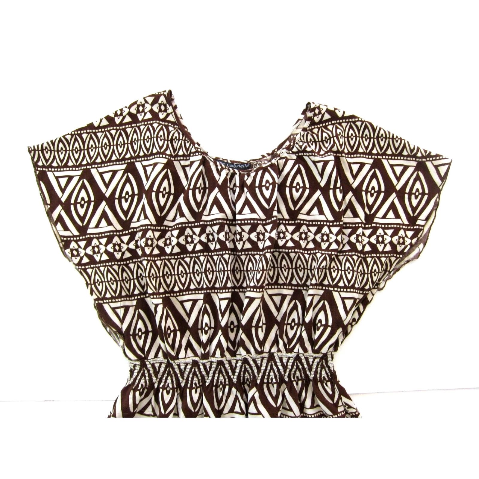 Vintage VINTAGE Mlle Gabrielle 100% Rayon Brown White Geometric Floral Tunic Smock Dress Large Size L / US 10 / IT 46 - 3 Thumbnail