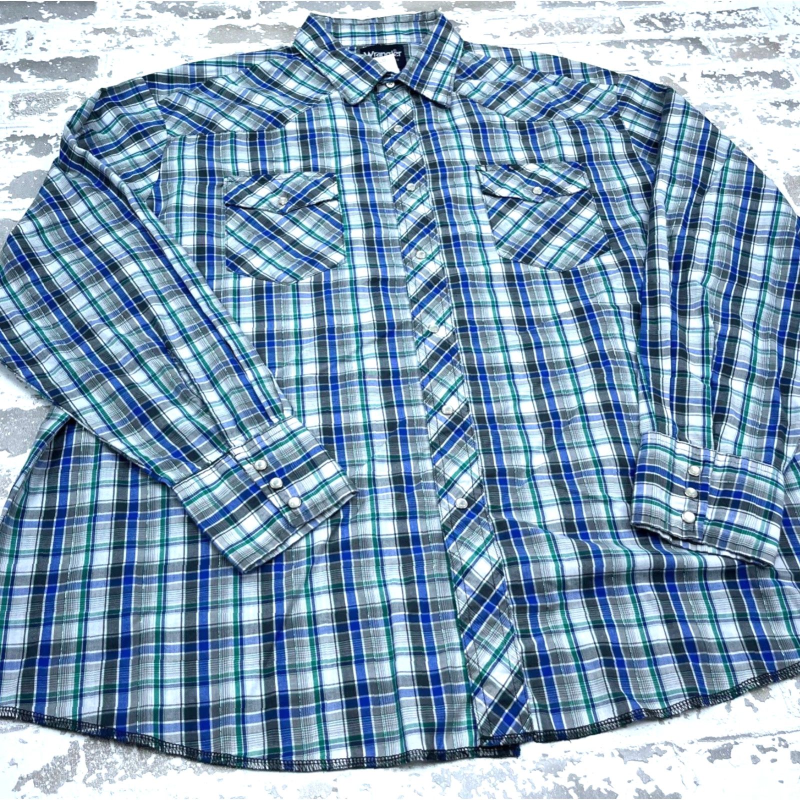 Wrangler VINTAGE Wrangler Shirt Men XXL Blue Pearl Snap Button Up Tartan Plaid Cowboy Western Size US XXL / EU 58 / 5 - 3 Thumbnail