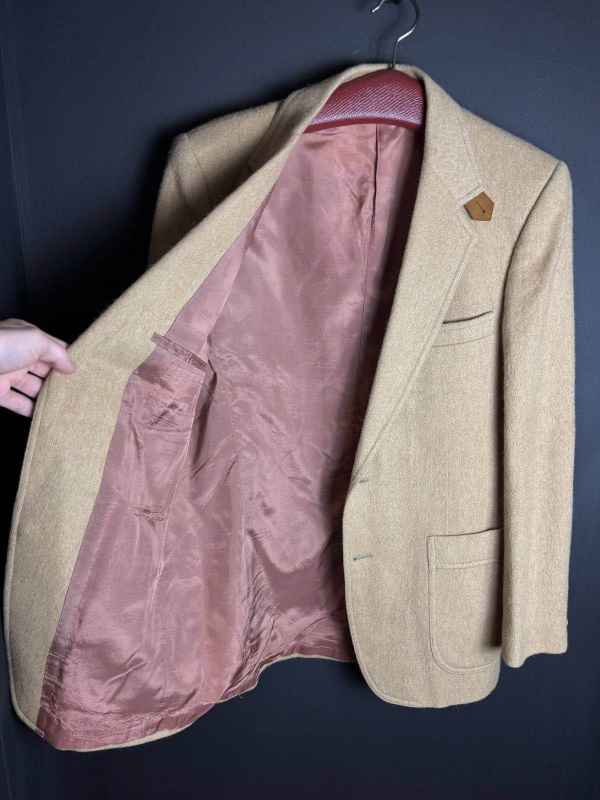 Camel × Vintage Vintage Camel Hair Blazer Suede Shoulder Patch Size 40R - 6 Thumbnail