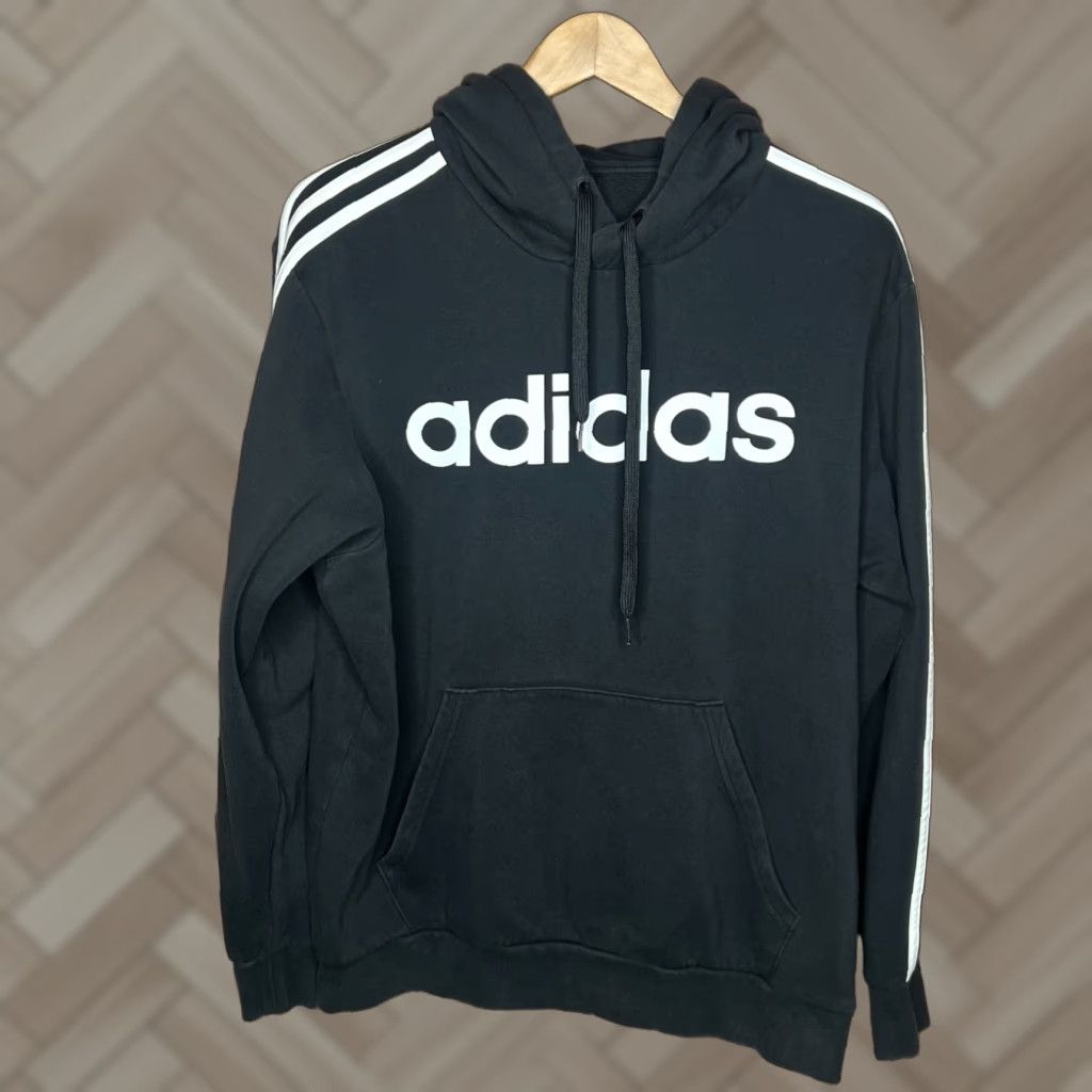 Adidas Adidas Hoodie Mens Large Black Spell Out Sweatshirt Pullover Sweatshirt All Seasons Hooded Regular Fit Knit Cotton Blend Size US L / EU 52-54 / 3 - 1 Thumbnail