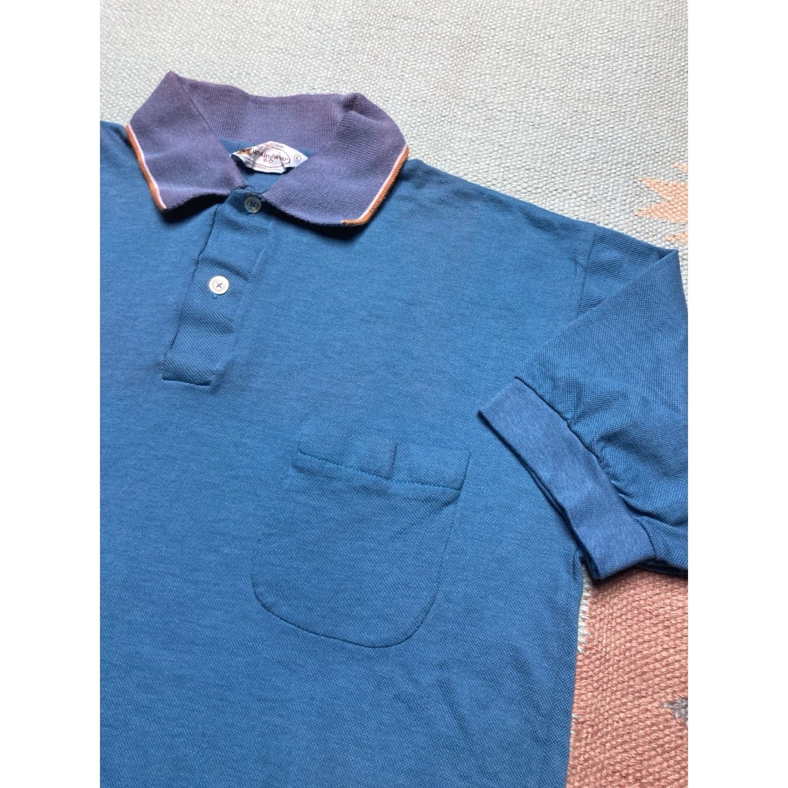 Vintage VINTAGE MunsingWear Polo Shirt Short Sleeve Blue Golf 70s Combed Cotton Large Mens Size US L / EU 52-54 / 3 - 5 Thumbnail