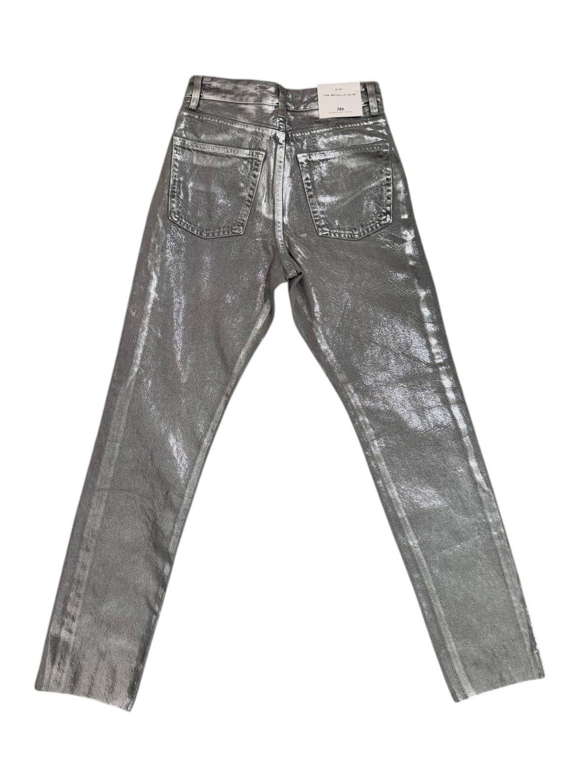 Zara Zara "The Metallic Slim" Denim – Silver – Size 0 Womens Size 25" / US 0 / IT 36 - 5 Thumbnail