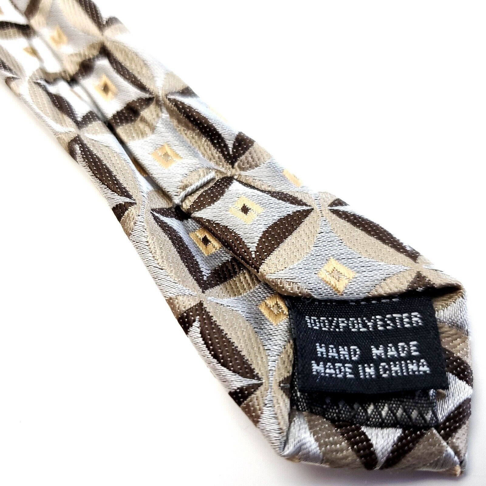 Designer Valerio Garati Beige Brown Silk Tie Woven Geometric Size ONE SIZE - 5 Thumbnail