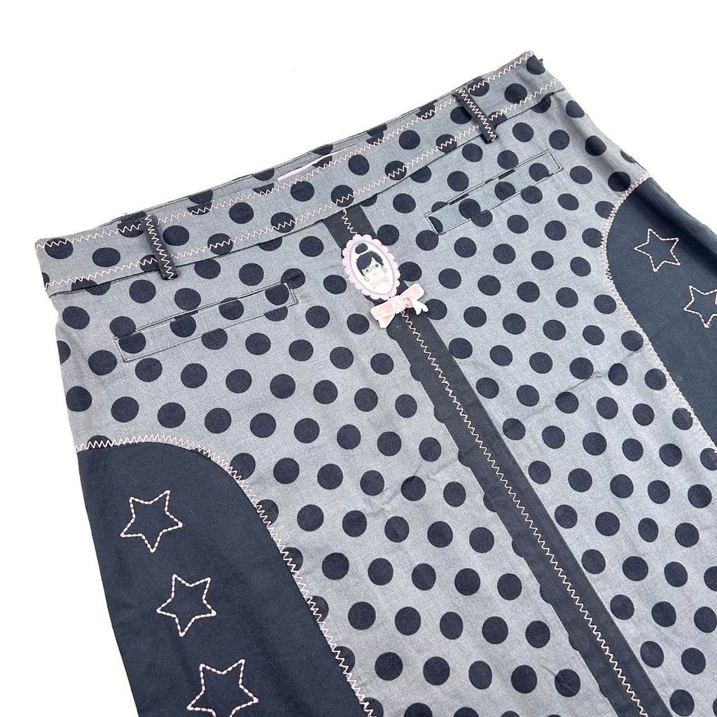 Vintage y2k euro black gray and pink polka dot midi skirt Size 33" - 7 Thumbnail