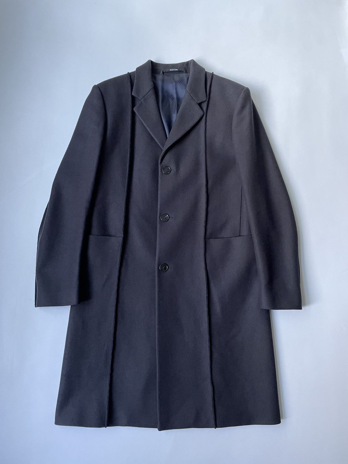 image of Maison Margiela A/w 14 ‘Inside Out Seam’ Overcoat in Dark Blue, Men's (Size Medium)