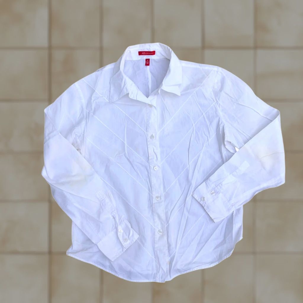 Anne Klein ANNE KLEIN AK Button Up Blouse Top Shirt Women's 12 White Long Sleeve Collared Size XL / US 12-14 / IT 48-50 - 1 Thumbnail