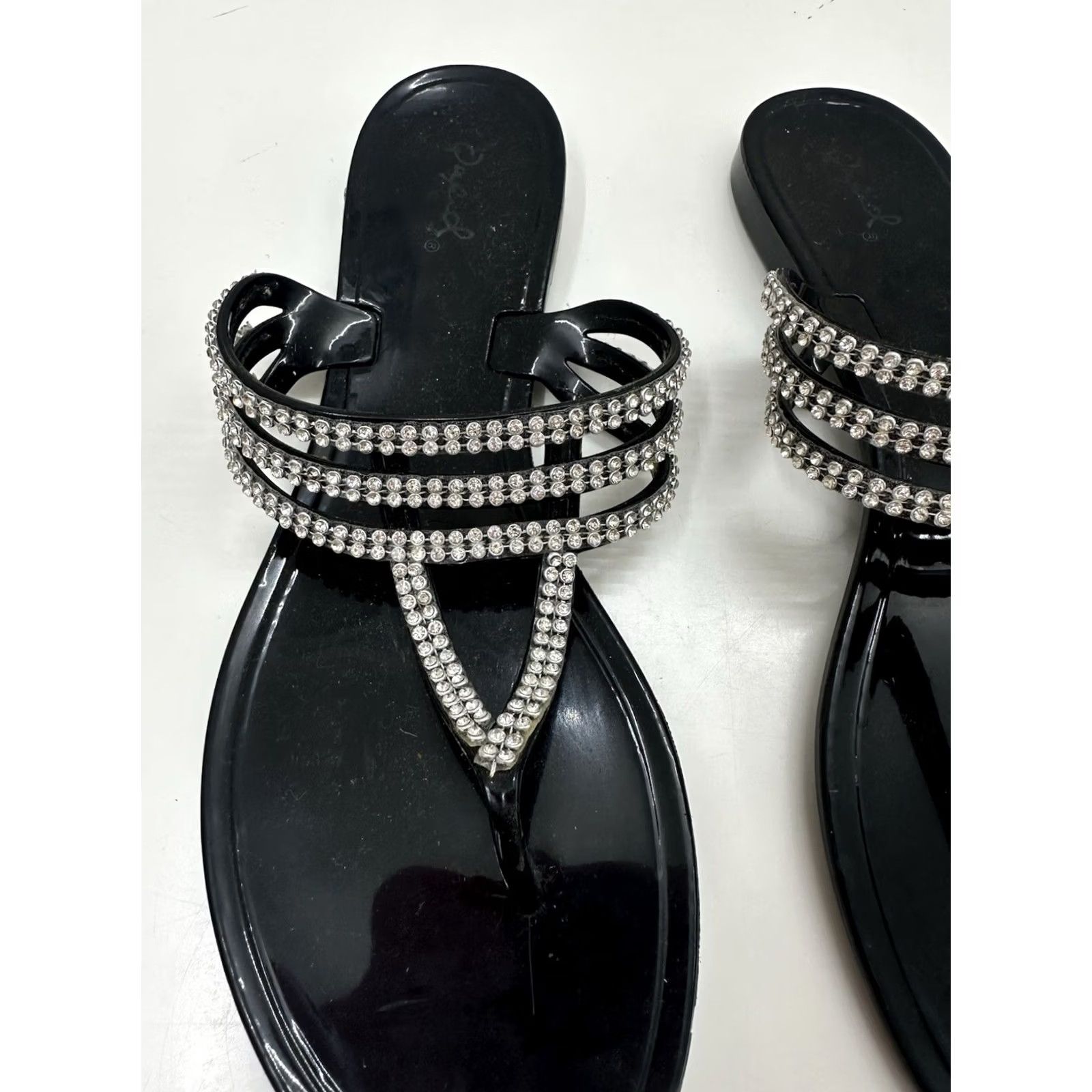 Vintage Qupid Womens Sandals Size 41 Black Gem Embellished Thong Slip On Sandals Size US 11 / IT 41 - 4 Thumbnail