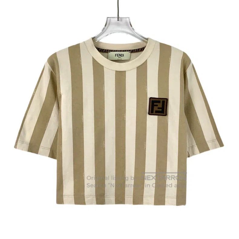 Fendi Fendi Color-Blocked Striped Logo Badge Cotton Crewneck Sho Size S / US 4 / IT 40 - 1 Thumbnail
