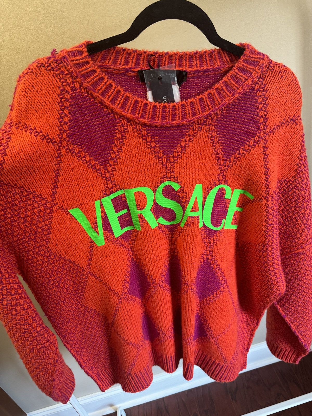 Versace Versace Runway Logo-Appliqué Argyle Knit Sweater Jumper Size US XL / EU 56 / 4 - 2 Thumbnail