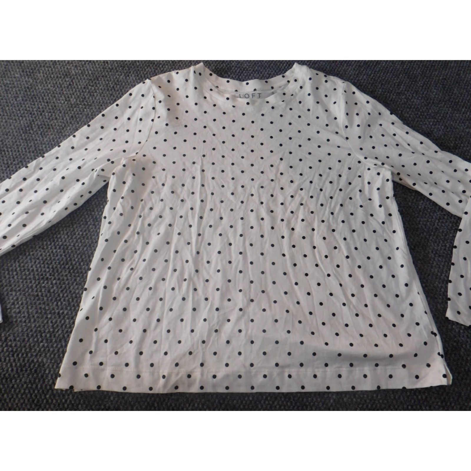 Ann Taylor Loft Ann Taylor Loft Blouse White XL V-Neck Long Sleeve Casual Shirt Womens Regular Button Pullover Cotton Down White Dot Size XL / US 12-14 / IT 48-50 - 2 Thumbnail