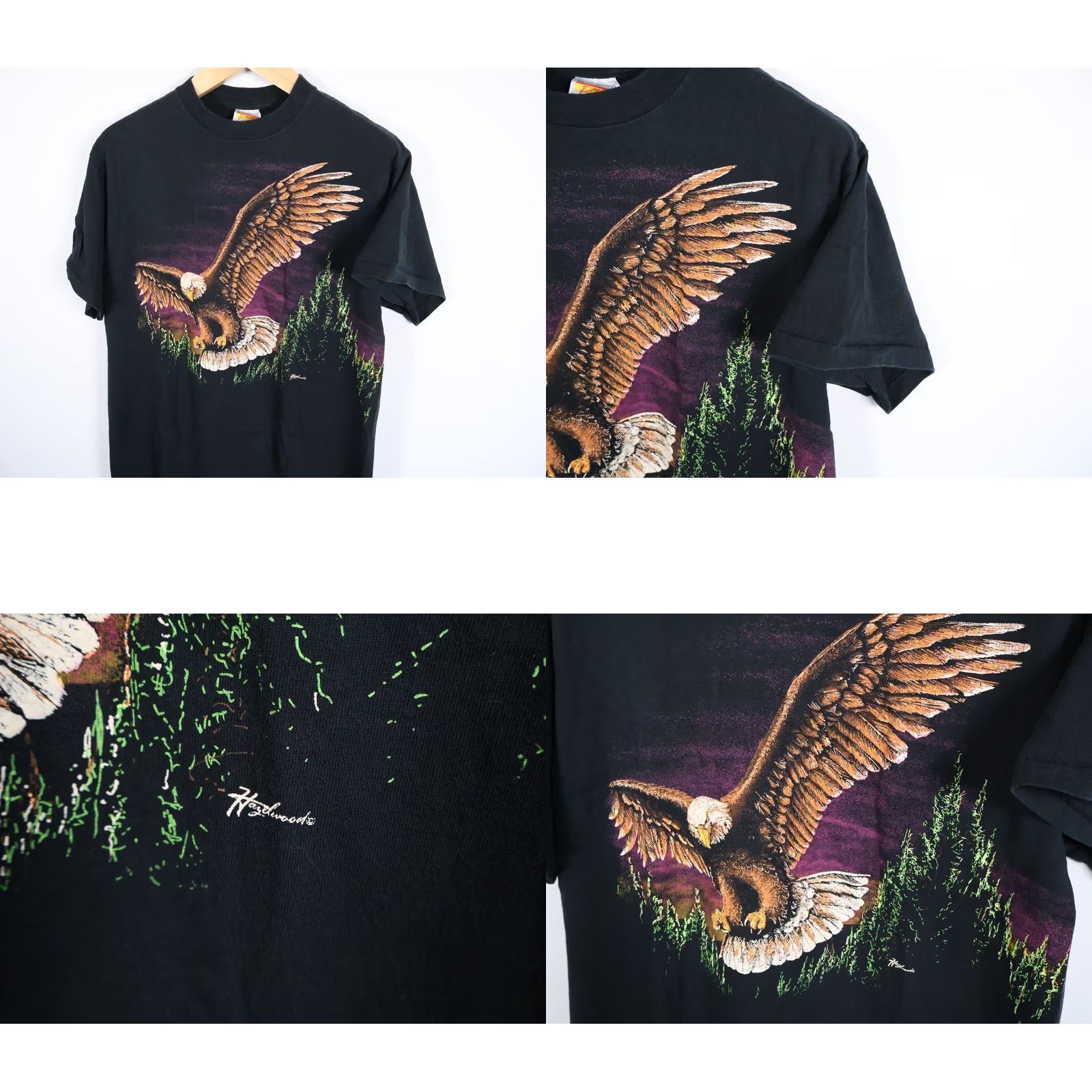 Elwood VINTAGE Hazelwood 90s Bald Eagle T-Shirt Men M Black Double-Sided Short Sleeve Crew Neck Cotton Graphic Print Size US M / EU 48-50 / 2 - 8 Thumbnail