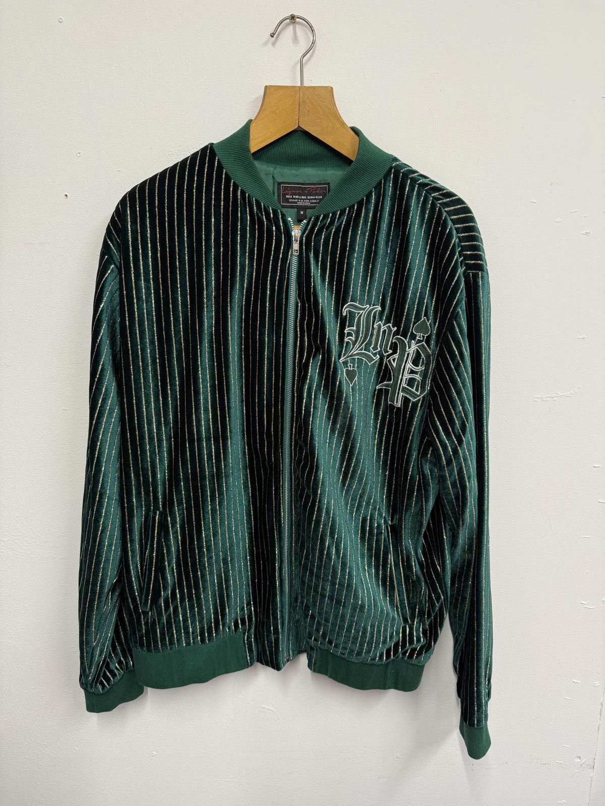 Other Liquor n Poker Green Velvet Pinstripe Bomber Jacket Size ONE SIZE - 1 Thumbnail