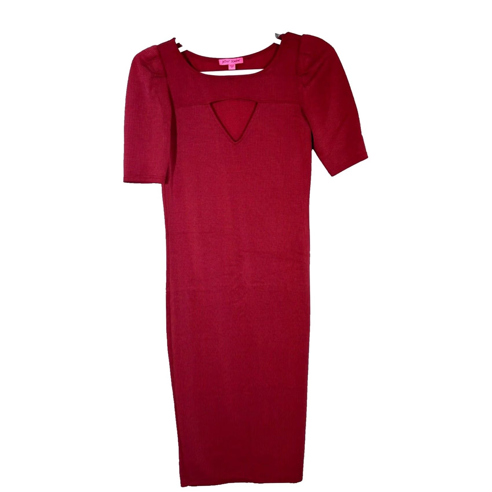 Betsey Johnson Betsey Johnson Bodycon Dress Womens Maroon Ribbed Short Sleeve Pullover Medium Fit / Fitted Dress Size 32" / US 10 / IT 46 - 2 Thumbnail