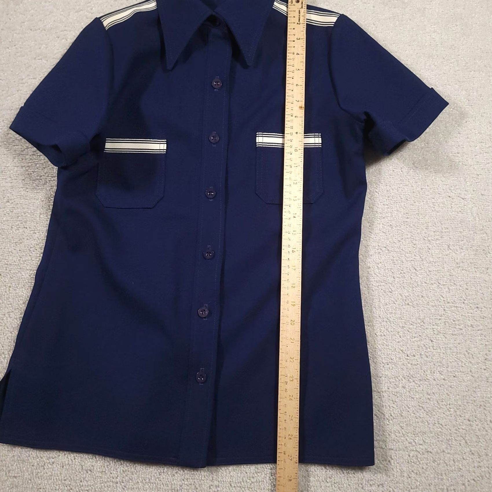 Jantzen VINTAGE Jantzen Top Shirt Womens 12 Blue Button Up Short Sleeve 70s Size XL / US 12-14 / IT 48-50 - 5 Thumbnail
