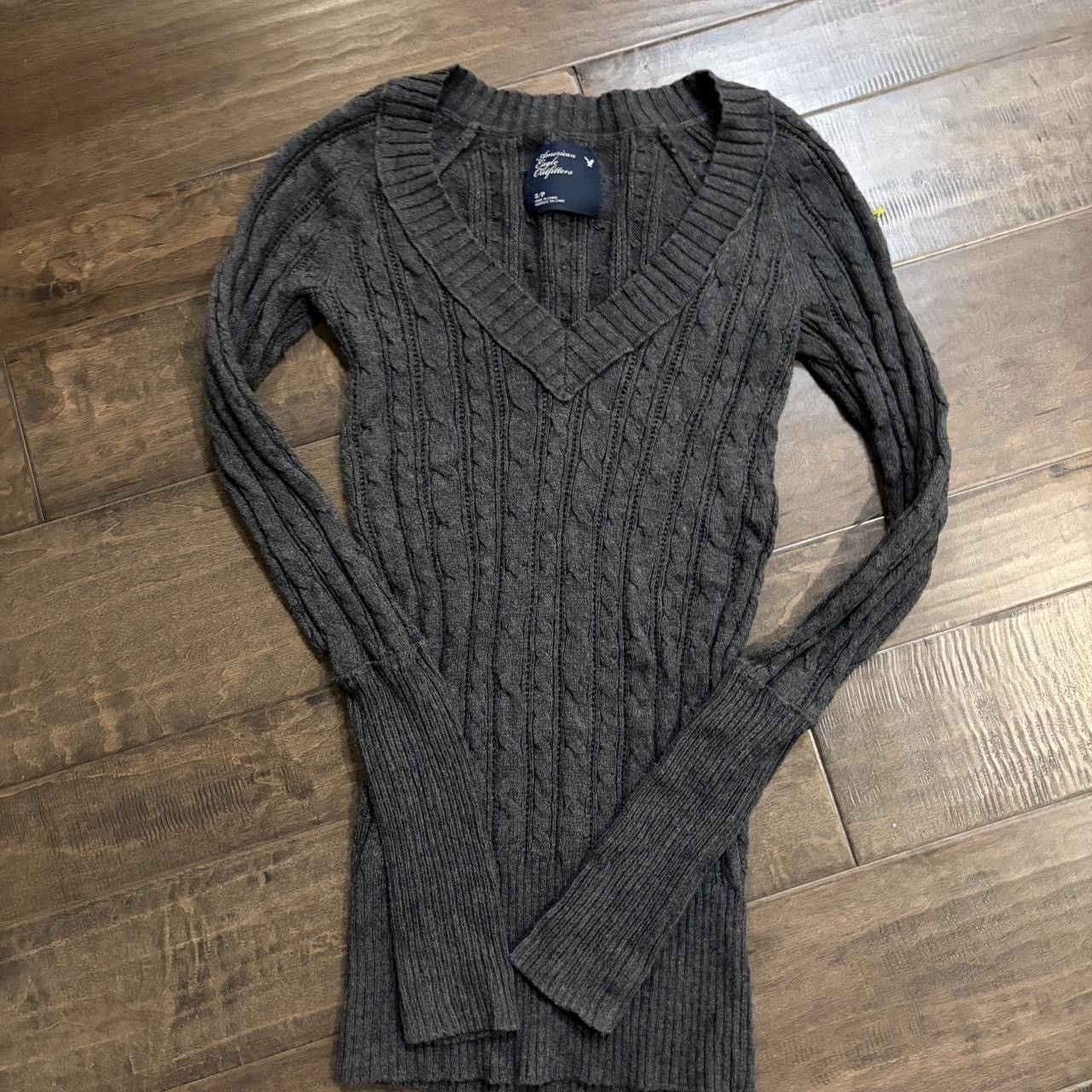 American Eagle Outfitters VTG Y2K American Eagle Cable Knit V Neck Grey Long Sleeve S Size S / US 4 / IT 40 - 1 Thumbnail