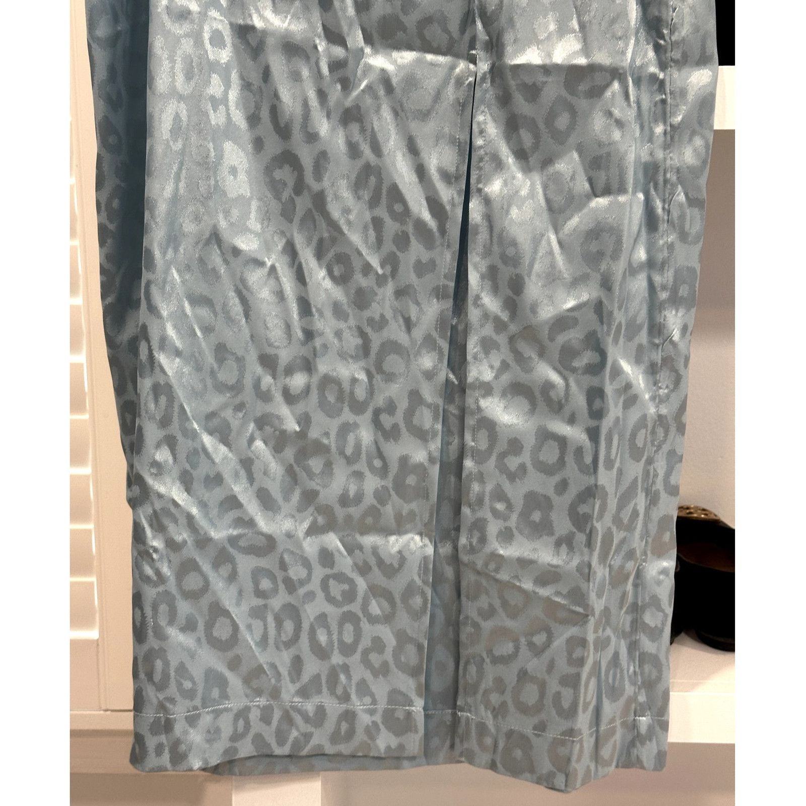 Other Something New Women's Mia Leopard Print Satin Blue Skirt M Size 31" - 4 Thumbnail