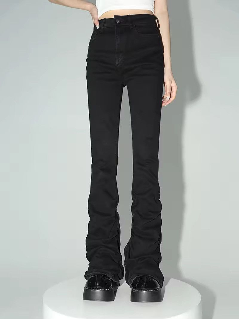Jean Black Ruched Flare Stretch Bootcut Jeans Size 26" / US 2 / IT 38 - 2 Thumbnail