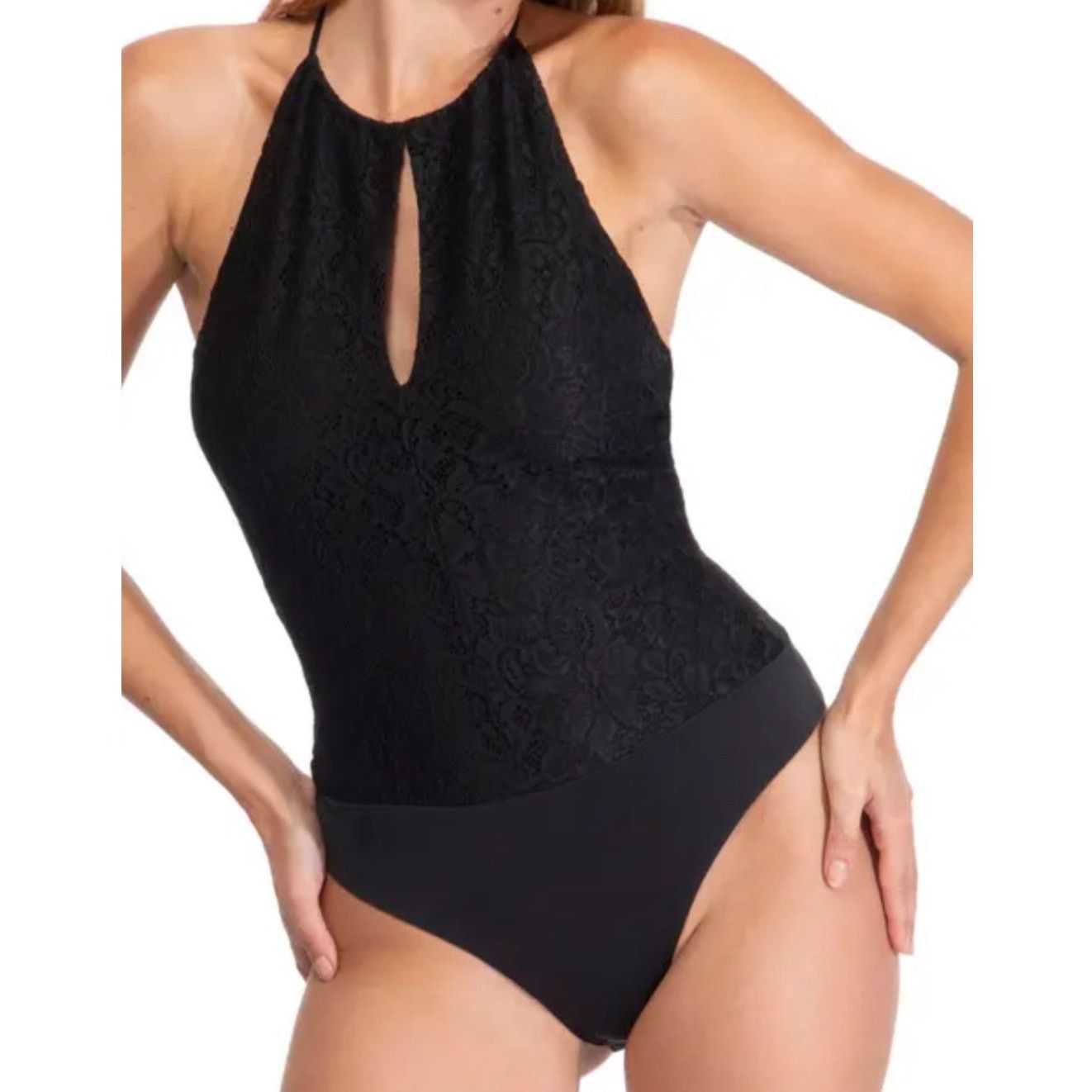 Other AFRM Bodysuit Sleeveless Deep Plunge Lace Overlay Black W S Size S / US 4 / IT 40 - 1 Thumbnail